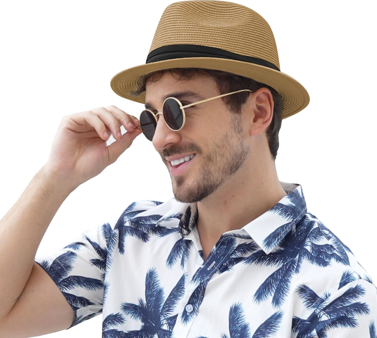 Panama Hat Straw Fedora Hat for Men Women Packable Short Brim UPF 50+ UV Sun Protection Summer Beach Hat