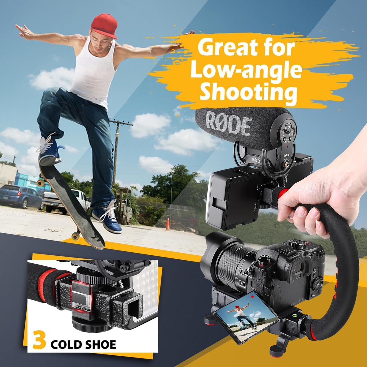 Zeadio Camera Smartphone Stabilizer, Handle Grip Handheld Video Rig with Carrying Case, for All Camera DSLR Camcorder Action Camera and All Smartphones image number 1