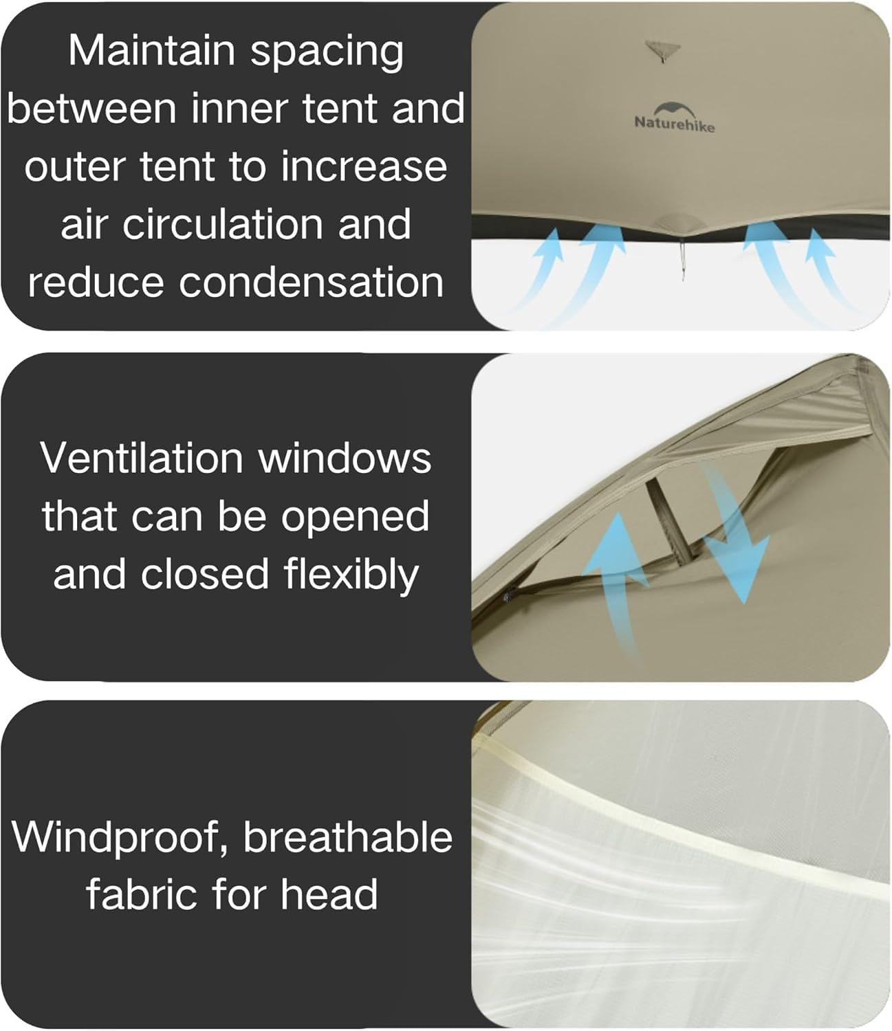 Naturehike 2024 Cloud up Pro Tent, Upgrade Ultralight Tents,1.23Kg/2.7Lbs,Double 1 Person Tent,For Cycle Camping,Backpacking,Hiking,Self-Standing, Construction,Easy Set Up - Grey-Single image number 6