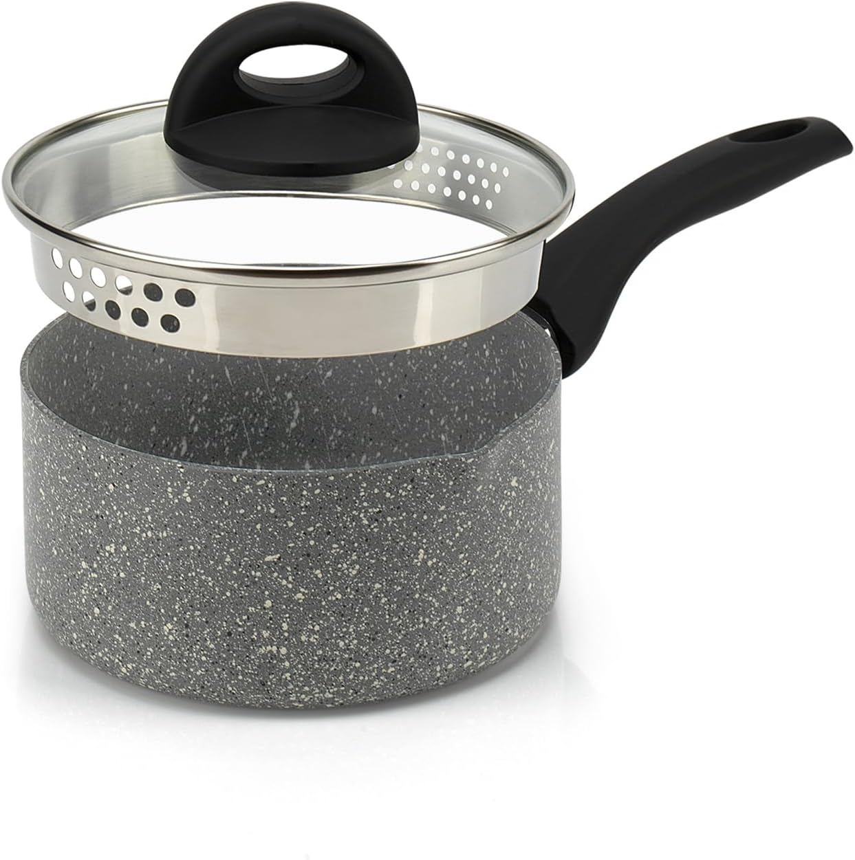 RELICE Nonstick Saucepan 1.6 Quart with Strainer Glass Lid Small Multipurpose Pasta Pot Stay-Cool Handle Kitchen Cookware for Soup Milk Noodle, Induction Comptable, PFOA Free 2025 New (16 Cm) 1.5L image number 3