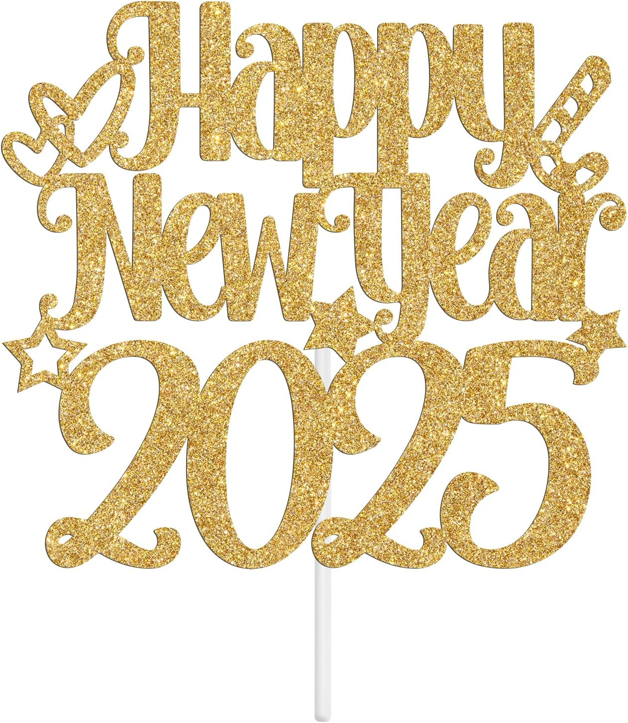 Happy New Year 2025 Cake Topper, Happy Holiday/Merry Christmas Cake Decor, New Year'S Eve Festival Party Decoration Suppllies, Gold Glitter image number 6