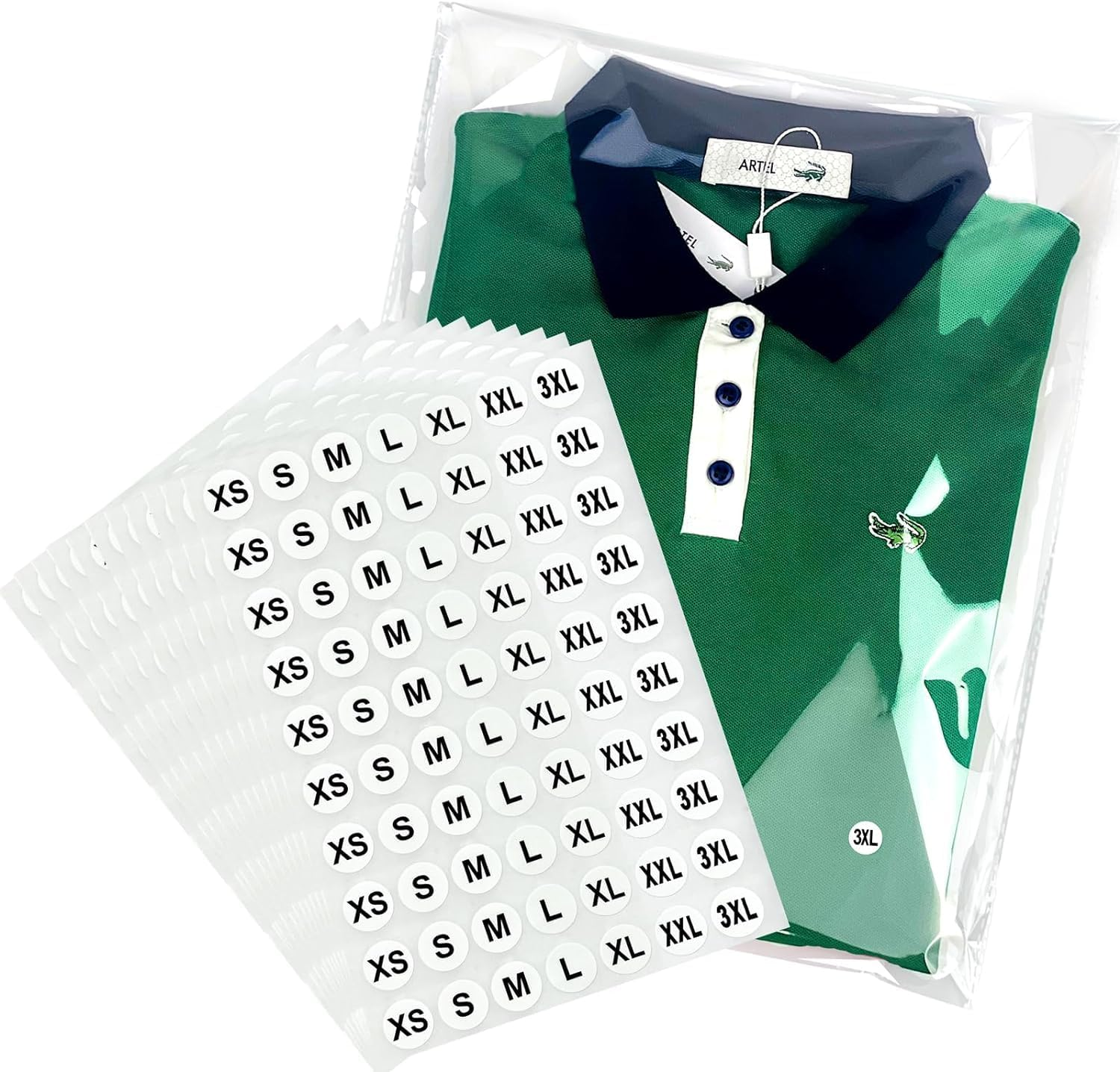 100PCS Thick Clear Plastic Cellophane T-Shirt Packaging Bags with Clothing Size Stickers, Tee Shirt Packing Wrapping Clothes Bags, Resealable Self Seal Adhesive Apparel Bags (10.6X 14.5 Inch)