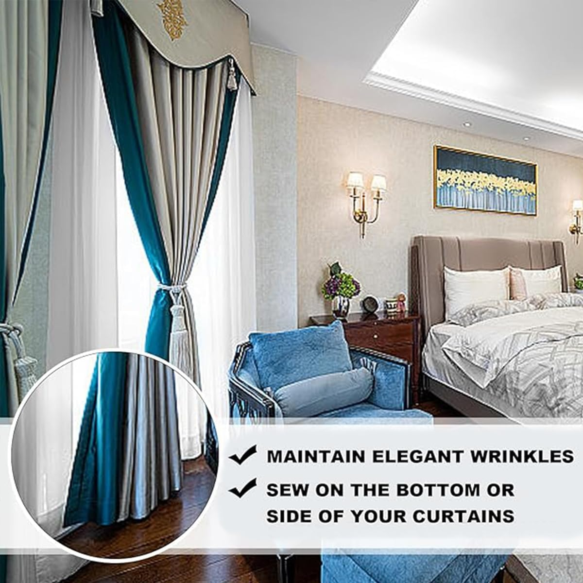 6.5Yard Curtain Weight Rope, Drapery Weights Tape,Diy Length Curtain Accessories,Heavy Drapery Weights for Outdoor Indoor Tulle Fabrics, Weighted Lead Rope Increase Curtain Weight image number 5