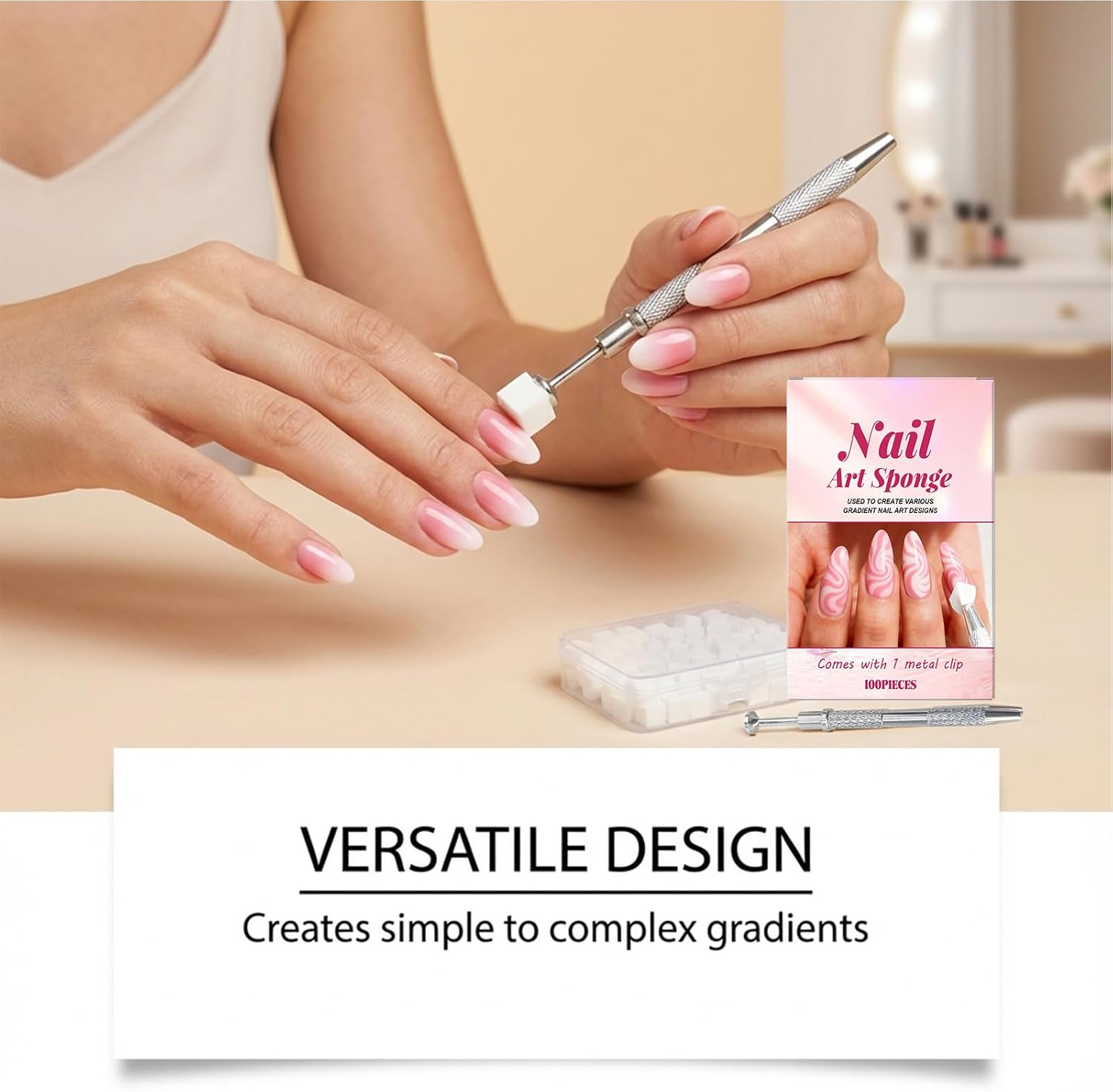 Nail Sponges for Art - Soft Square Beauty Tools with Grabbing Pen - Small Nail Sponge | for Foot Spa Grooming Party Summer Winter Holiday Wedding Bridal image number 1