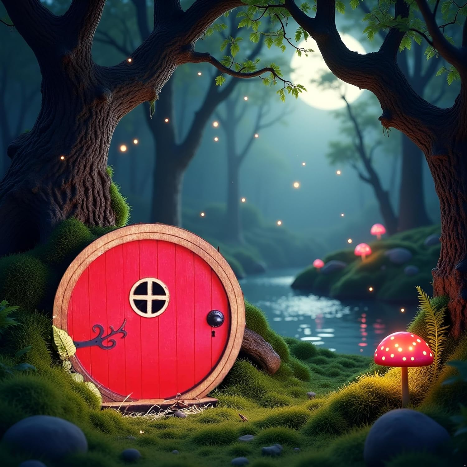 1Pc Red Fairy Garden Door for Tree, Fairy Doors for Trees Outdoor and Tree Trunk, Mini Fairy Garden Sculpture Lawn Ornament Decor, Fairytales Door Decoration，Garden Miniatures image number 5