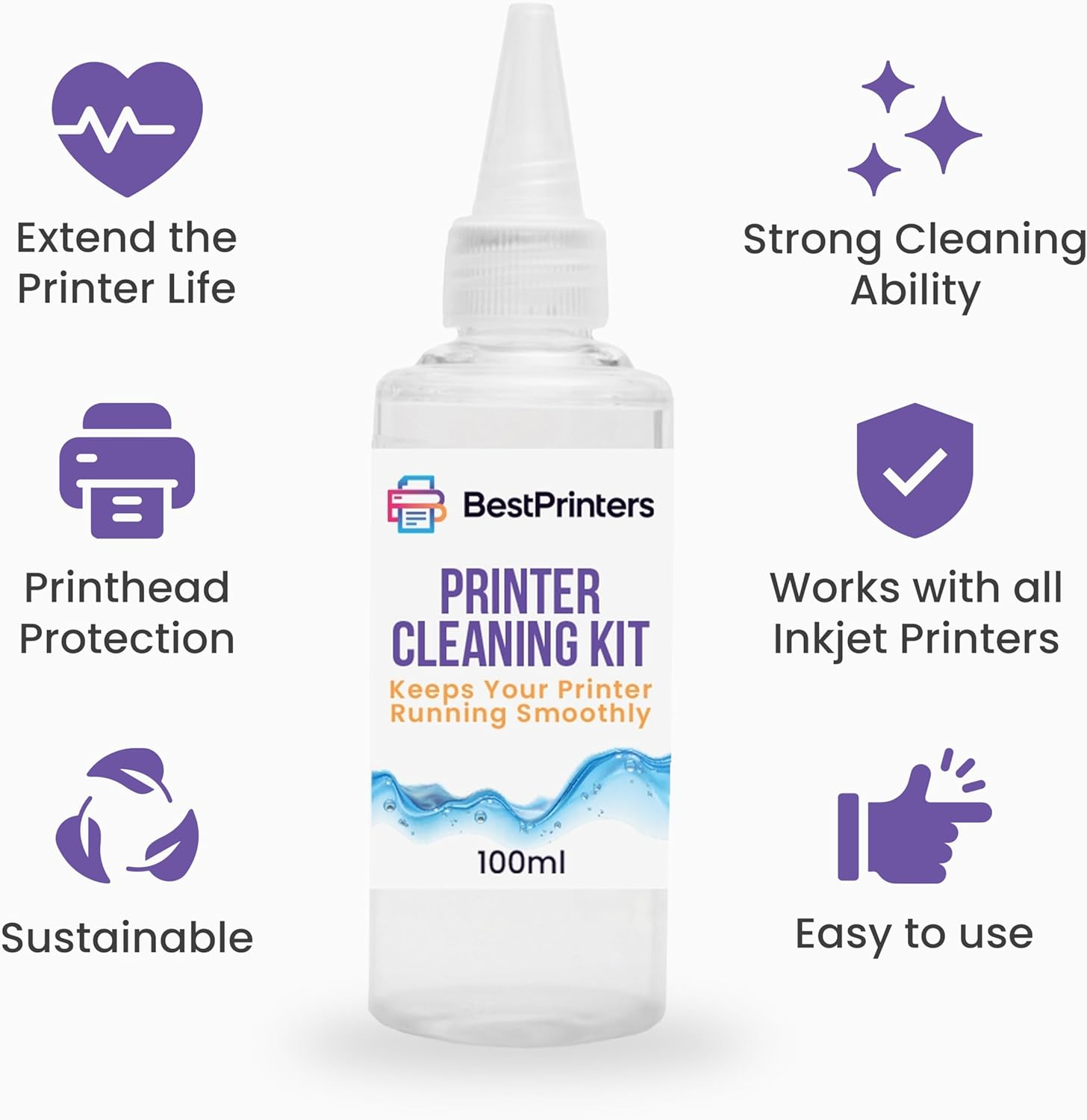 Printhead Cleaning Kit - HP, Epson,Canon, Brother & Lexmark - Large High Efficiency 20Ml Premium Syringe - 10Oz 100Ml (Best Printers Certified) image number 1