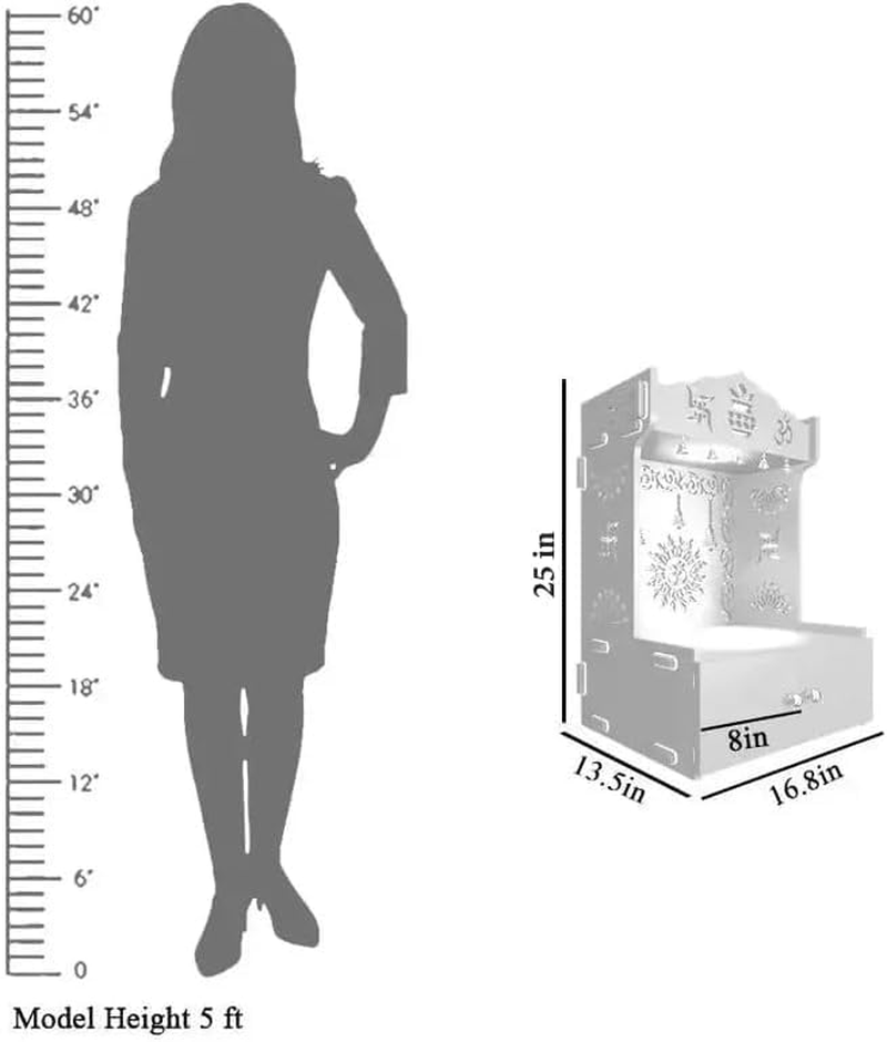 Krishna'S Grace Mor Pankh Wooden Home Temple for Serenity with Inbuilt Focus Light - Walnut Color
