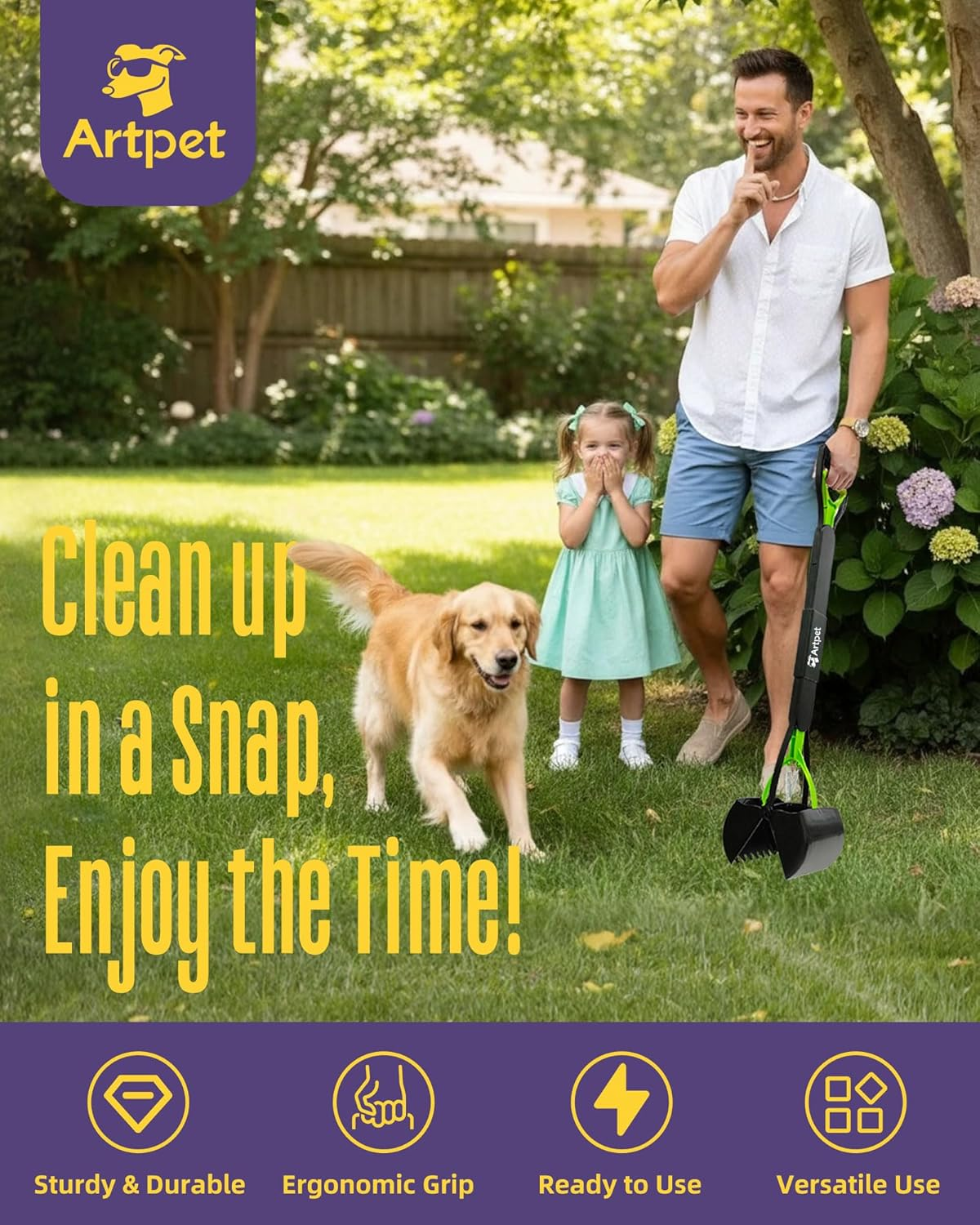 Artpet 32&rdquo; Pooper Scooper for Large Dogs Long Handle Pet Poop Scoop Heavy Duty Dog Poop Picker Upper for Yard Grass Gravel Dirt Sand image number 4
