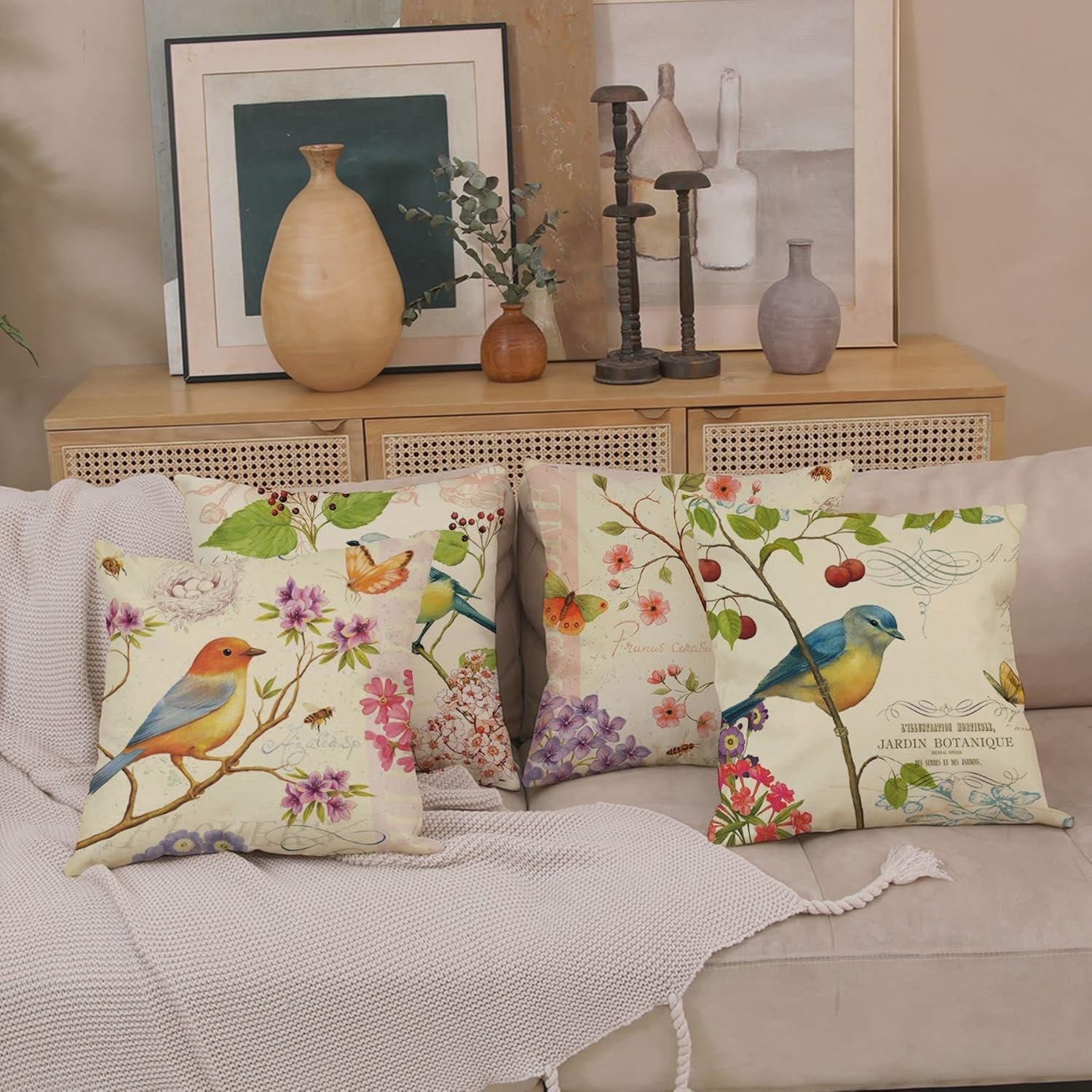 Easter Spring Throw Pillow Covers, Rabbit Egg Bunny Throw Cushion Cover Pillowcase with Hidden Zipper Sturdy for Home Car Sofa Decor 18 X 18 Inches Set of 4, Cotton Linen, Red Geometric, 45*45CM/18*18 Inch image number 5