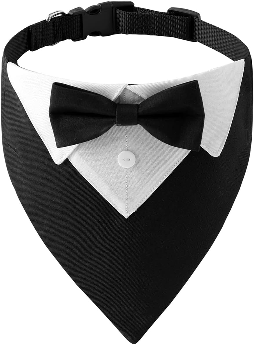 Formal Dog Tuxedo Wedding Dog Bandana Collar Birthday Puppy Costume with Bow Tie Adjustable Pet Bowtie Collar Bandana, Dog Party Tux Suit for Small Medium Large Dogs Cats, Christmas Dog Outfit (M) image number 4