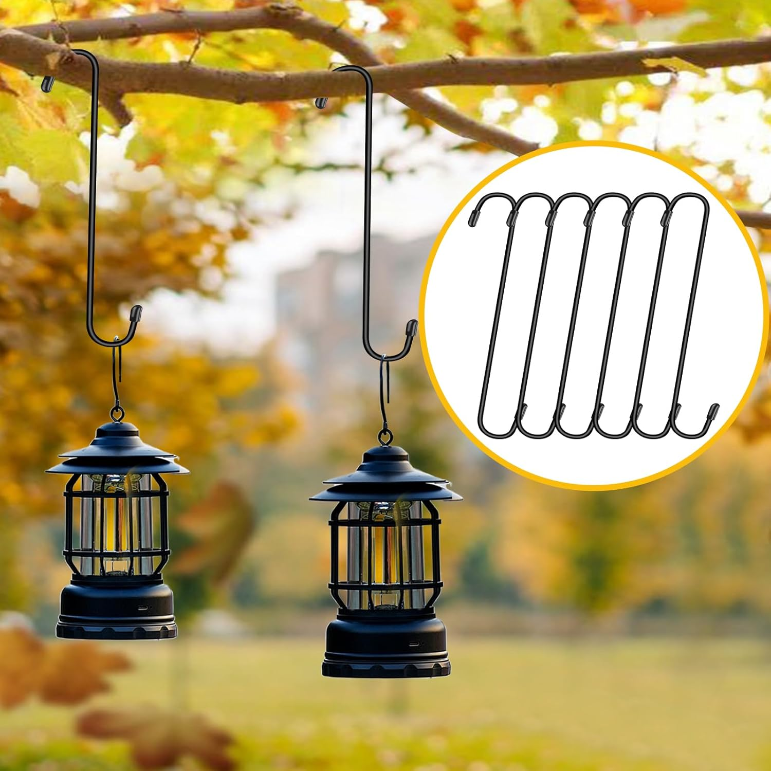 6 Pack 10 Inch Large S Hooks for Hanging Plants,Black Extra Matel Heavy Duty Hook for Hang Brsket,Bird House,Clothes,Kitchenware