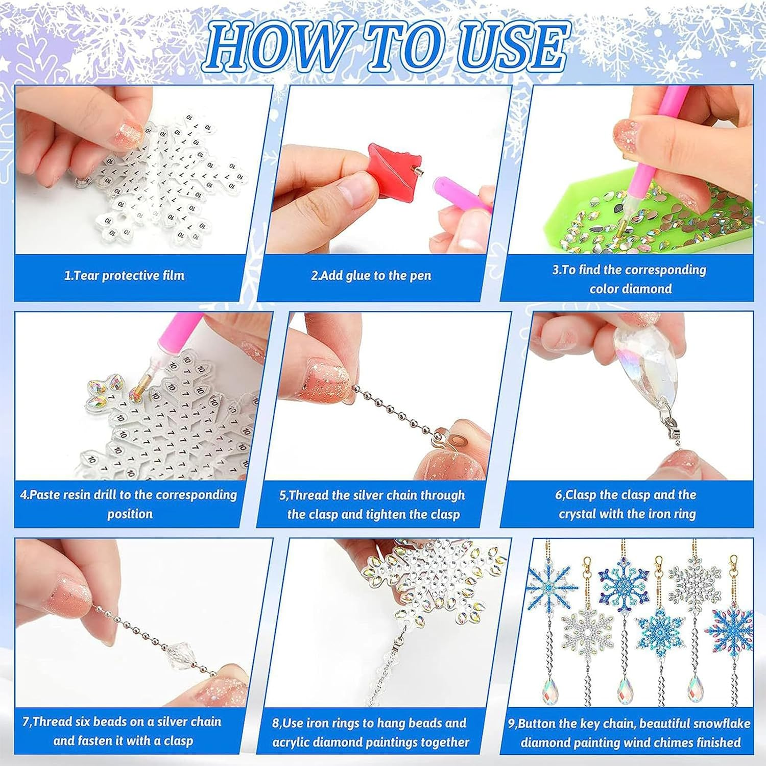 Xutong 6Pcs DIY Modern/Trendy Diamond Art Wind Chimes, Multicolored Acrylic Plastic Cardboard, Hanging, Perfect for Christmas, New Year, DIY Craft image number 3