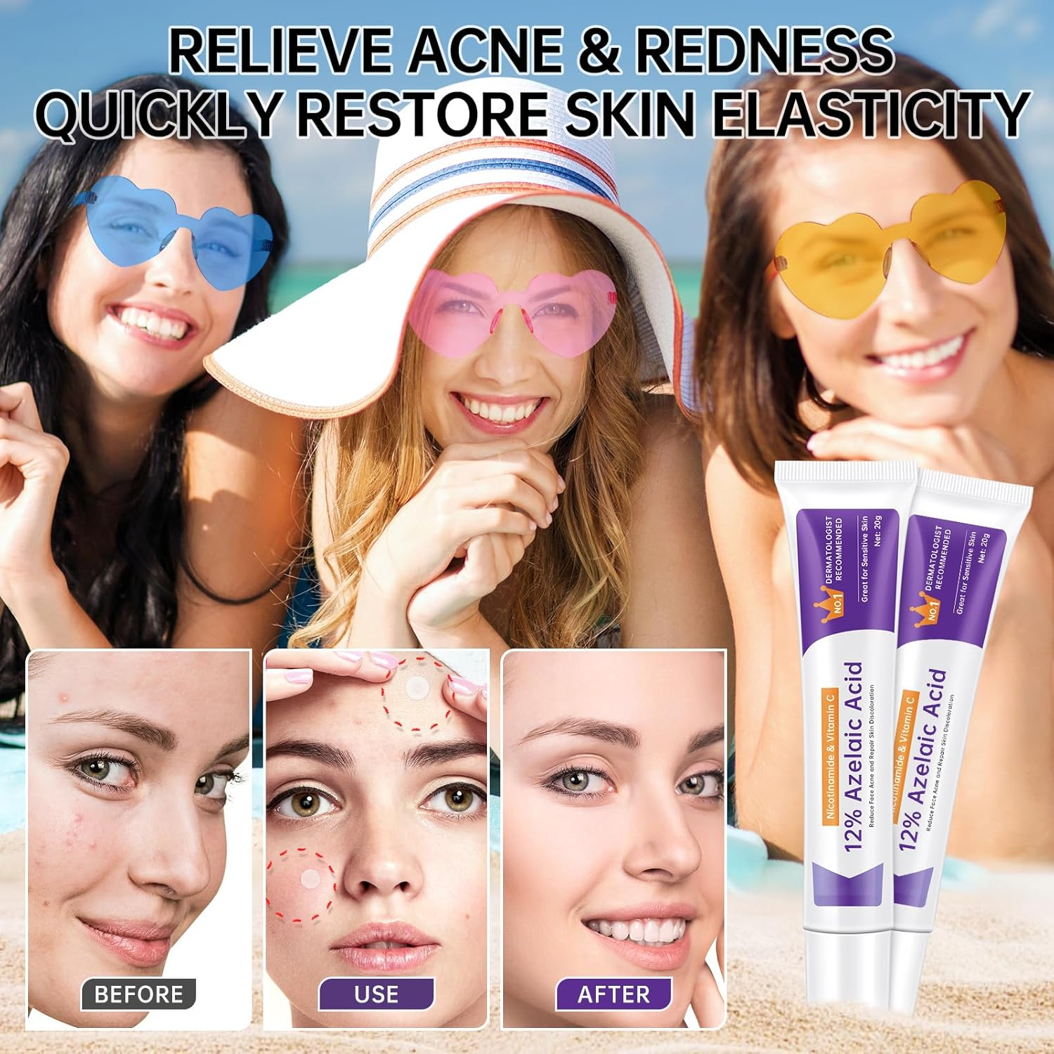 Azelaic Acid 12% Cream for Face, Azelaic Acid Acne Cream for Redness Relief, 0.7 OZ Azelaic Acid Gel with Salicylic Acid & Niacinamide for Dark Spot, Skin Care. image number 6