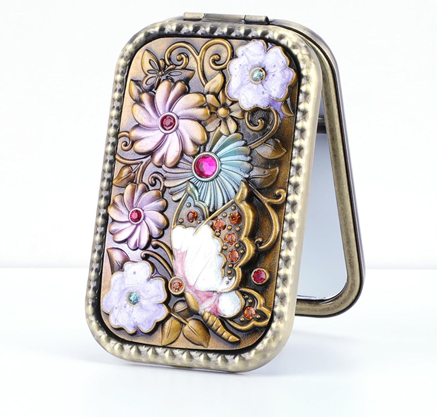 Manyakai Elegant Vintage Dual Sided Makeup Mirror Foldable Travel Mirror with Metal Frame for Women Portable Cosmetic Vanity Table Decor Type 1 One Size - Type 15 image number 6