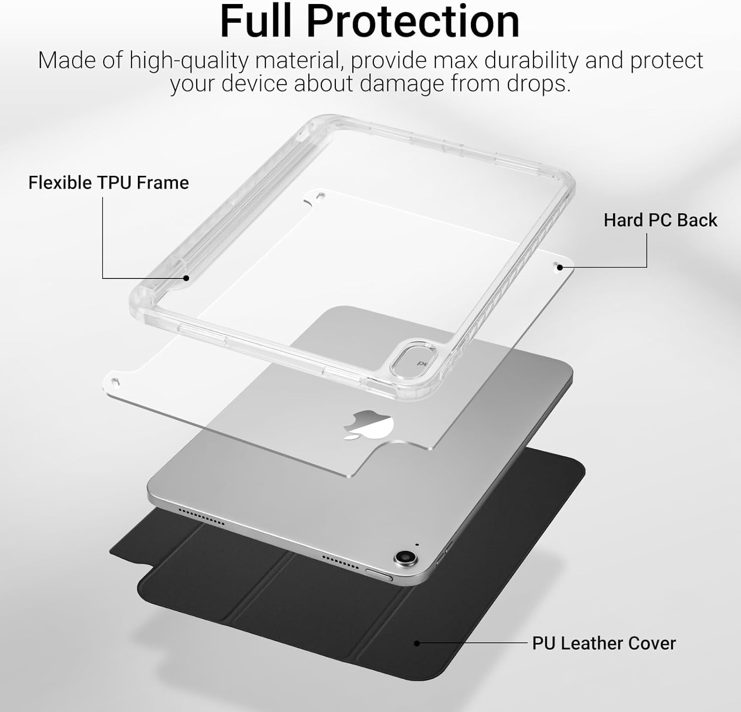 AVAKOT Case for Ipad A16 11Th Generation 11 Inch 2025, Ipad 10Th Generation 10.9 Inch 2022,Clear Back Slim Trifold Stand with Pencil Holder Auto Wake/Sleep, Black