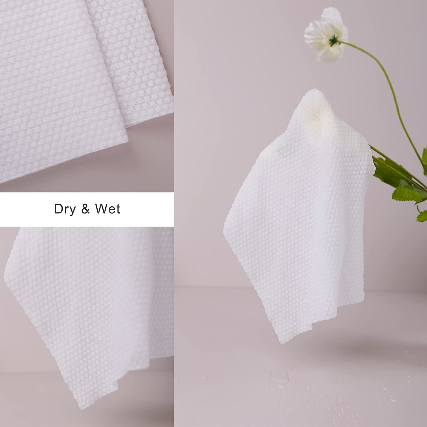 Reyoung 20 * 20CM Soft Dry Wipe, 100% Cotton Facial Wipes, Disposable Face Towel Lint Free, Dry Wet Use for Sensitive Skin,Makeup Removing, Surface Cleaning (100 Counts Pack of 2) image number 3