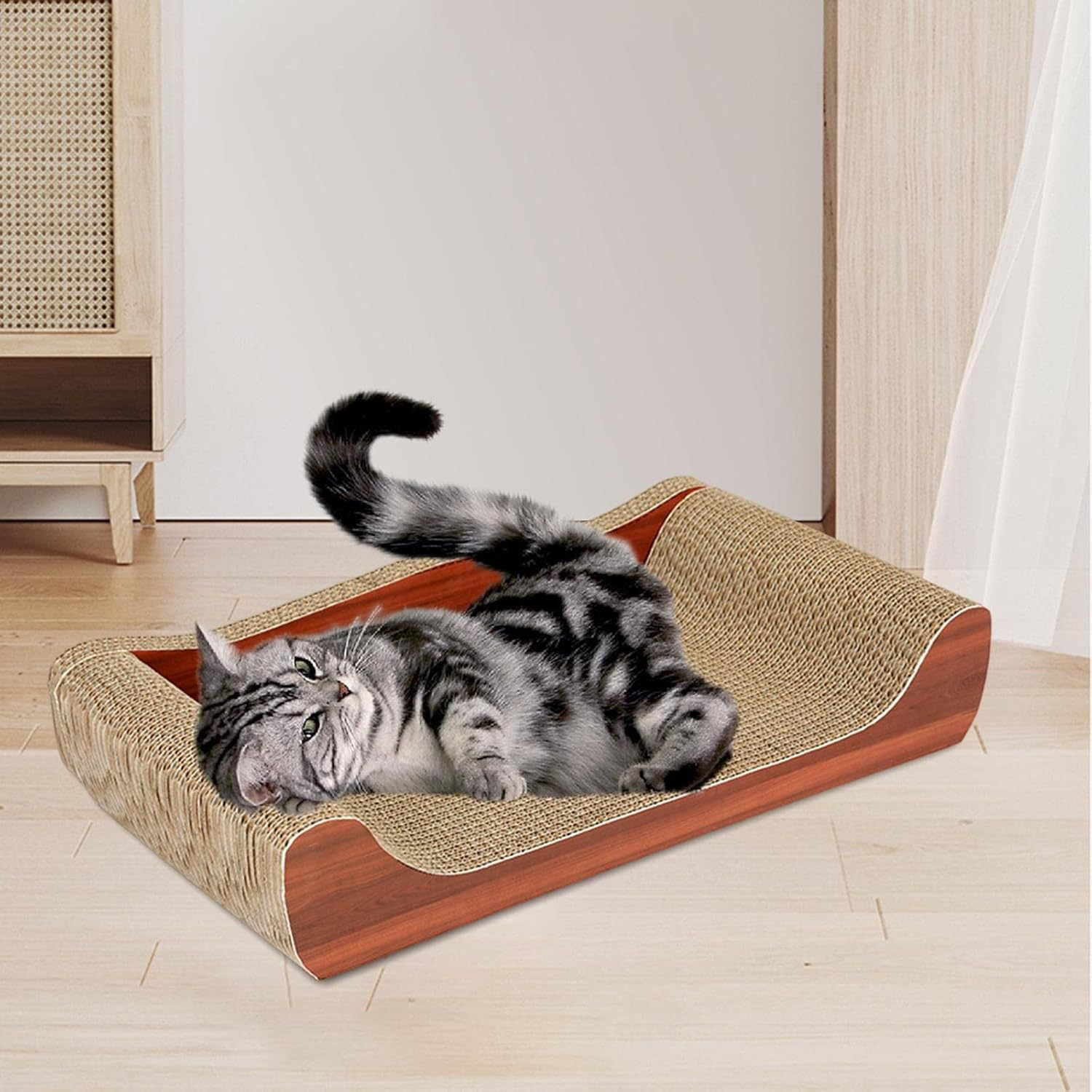 Cat Scratchers Cardboard Cat Scratch Bed Furniture Protector Cat Sofa Extra Large Grinding Claw Lounge Couch for Indoor Cats Kittens Resting, Brown 50Cmx27Cmx9Cm image number 3