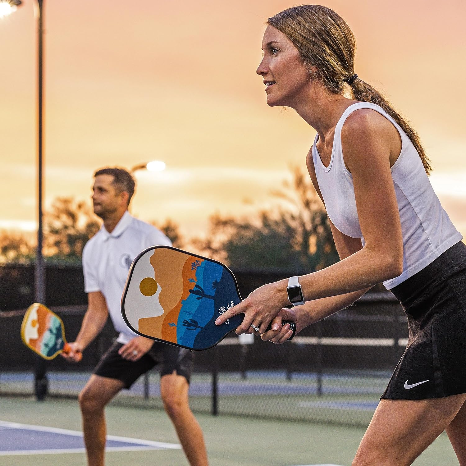 Outwest Sport Pickleball Paddle - Sunset/Sunrise Bundle | Graphite Carbon Face | Polypropelene Honeycomb Core | 2 Balls and 2 Covers Included | USAPA Approved image number 2