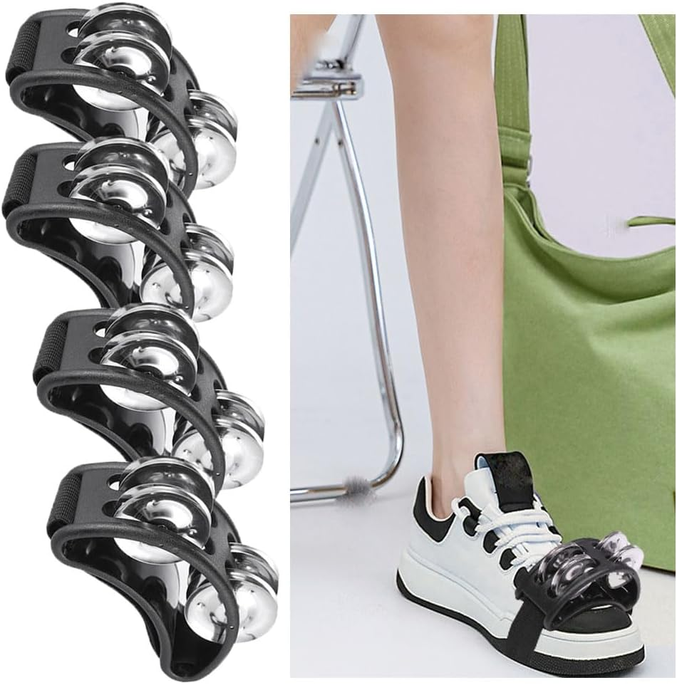 2 Pcs Foot ，Shaking Tambourine with Jingles Foot Percussion Musical Instrument Tambourine,Foot Shaker Foot Jingle-Singers, Bands, Musicians, Ect, Black image number 4