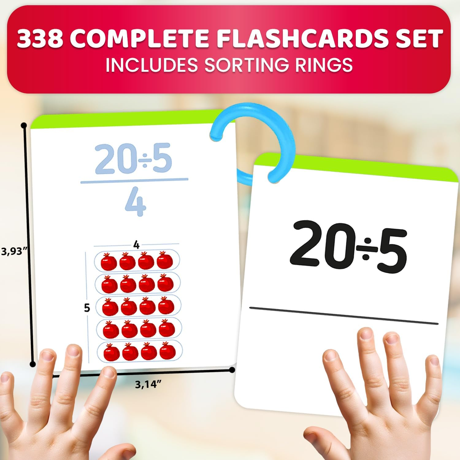QUOKKA Multiplication and Division Flash Cards for Kids Ages 4-8 &ndash; 338 Math Flashcards for Kids 5-7 - Visual Aids | Sorting Rings | Reference Cards &ndash; Math Games 1St to 3Rd Grade for Classroom & Home image number 3