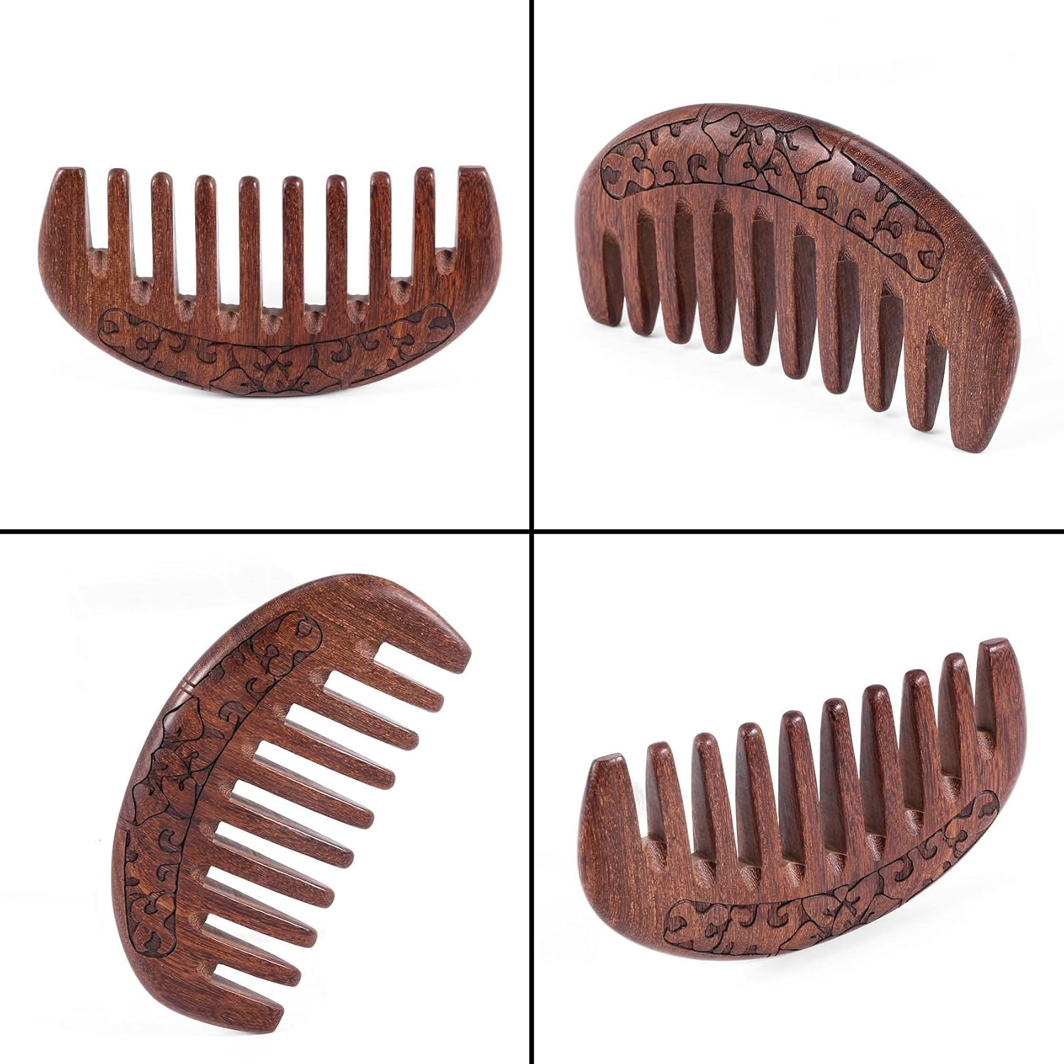 Anlayliay Wood Comb Wooden Hair Comb Natural Comb-Anti Static Massage through the Comb (Flower-Wide Tooth) image number 2