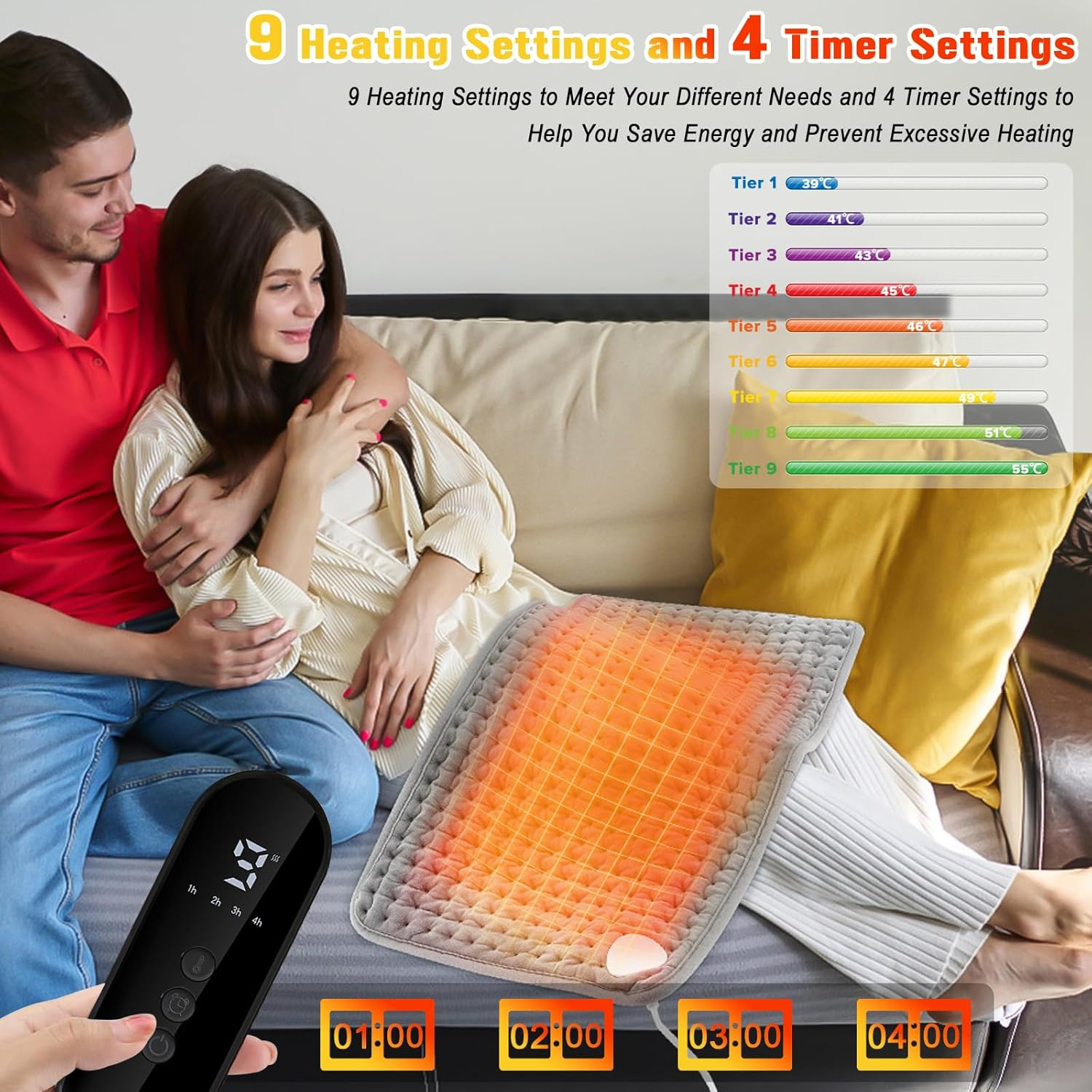 Yakiter Heating Pad for Back Pain, 30X125Cm Heating Pad with 9 Heating Levels and 4 Timer Auto Off, Fast Heating，For Cramps Neck Abdominal Shoulder, Machine Washable - Purple-60*30 image number 4