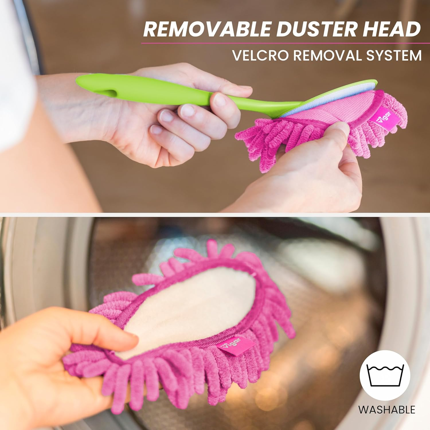 Vigar Flower Power round Microfibre Duster, Pink