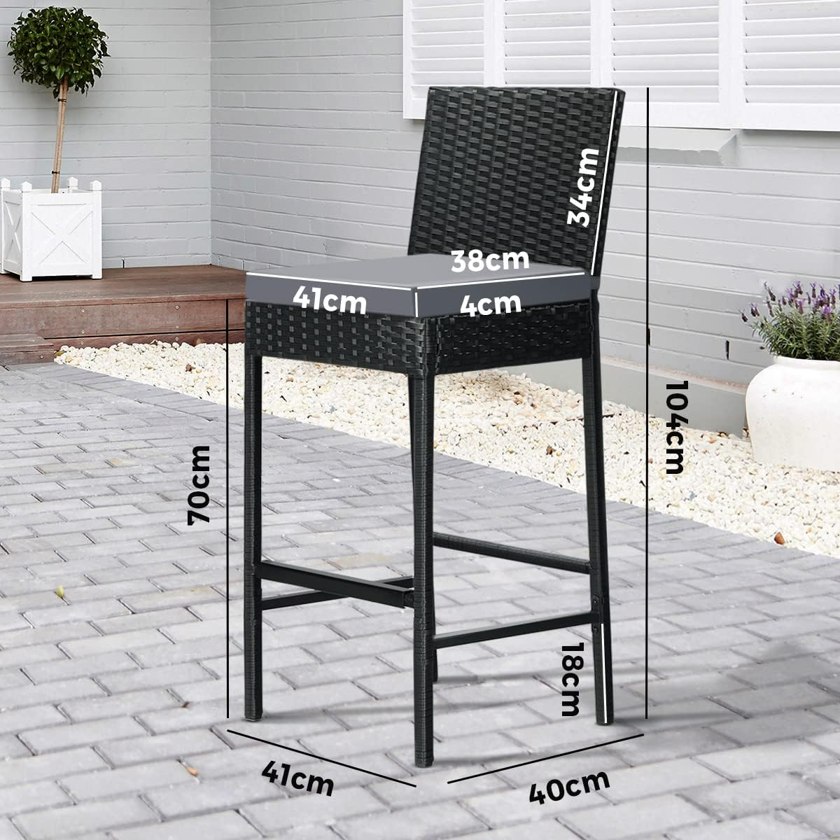Livsip Outdoor Bar Sets Bar Stool High Stools Rattan Wicker Chair Outdoor Furniture Sets Garden Patio Dining Chair X 4 Black image number 3