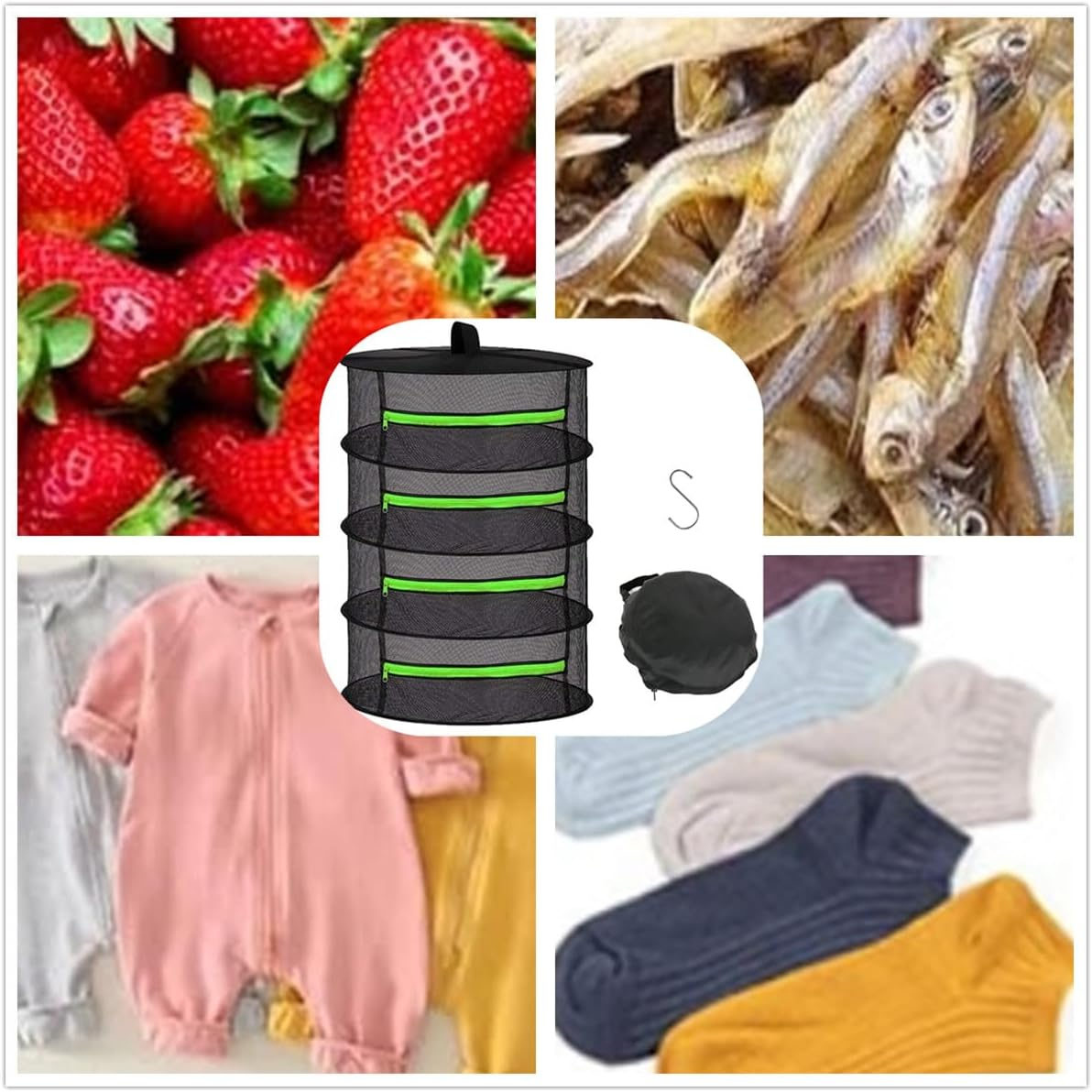 4 Layer Herb Drying Rack,Hanging Plant Drying Net with Green Zippers,Foldable Mesh Rack,For Drying Flowers,Vegetables, Herb,Garden(24X24X31.5Inch)