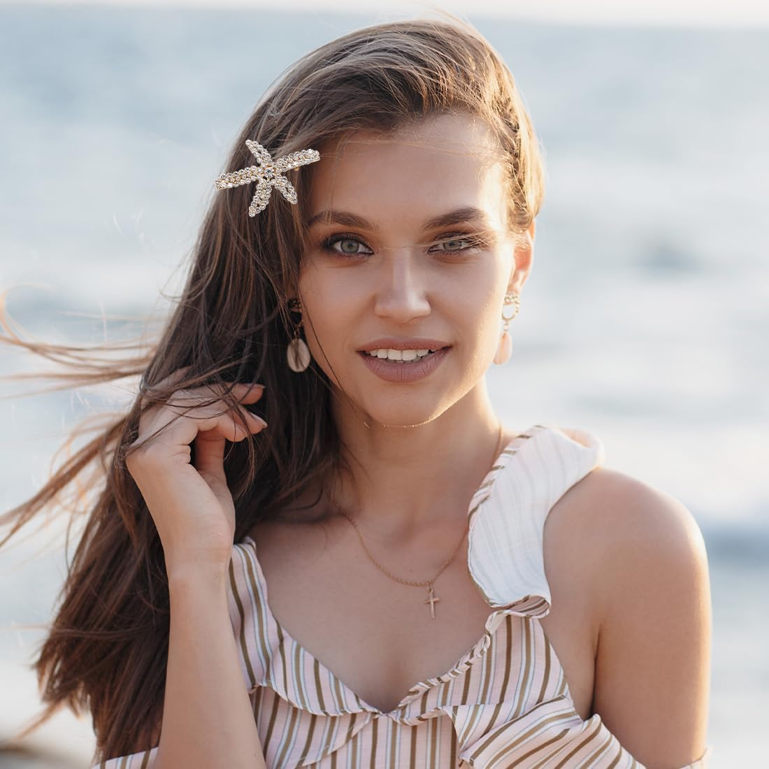 OUDQFCJ Pack of 6 Starfish Hair Clips, Beach Starfish Hairpin Girls Flower Girl Accessories, Pearl Hair Clips, Elegant Hair Accessories for Women, Girls, Party, Birthday, Gift, Wedding image number 5