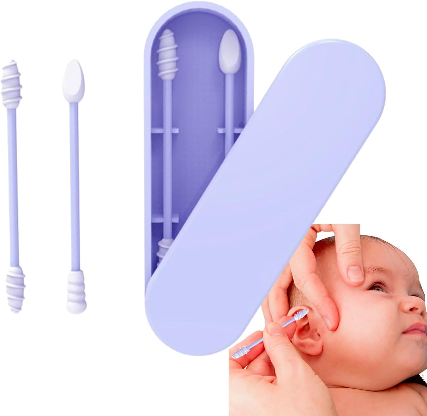 Ear Cleaner Stick | Cotton Swabs, Reusable for Ears | BPA Safe Extra Soft Kids Safety Swabs with Thin Tips, Silicone Toddler image number 1