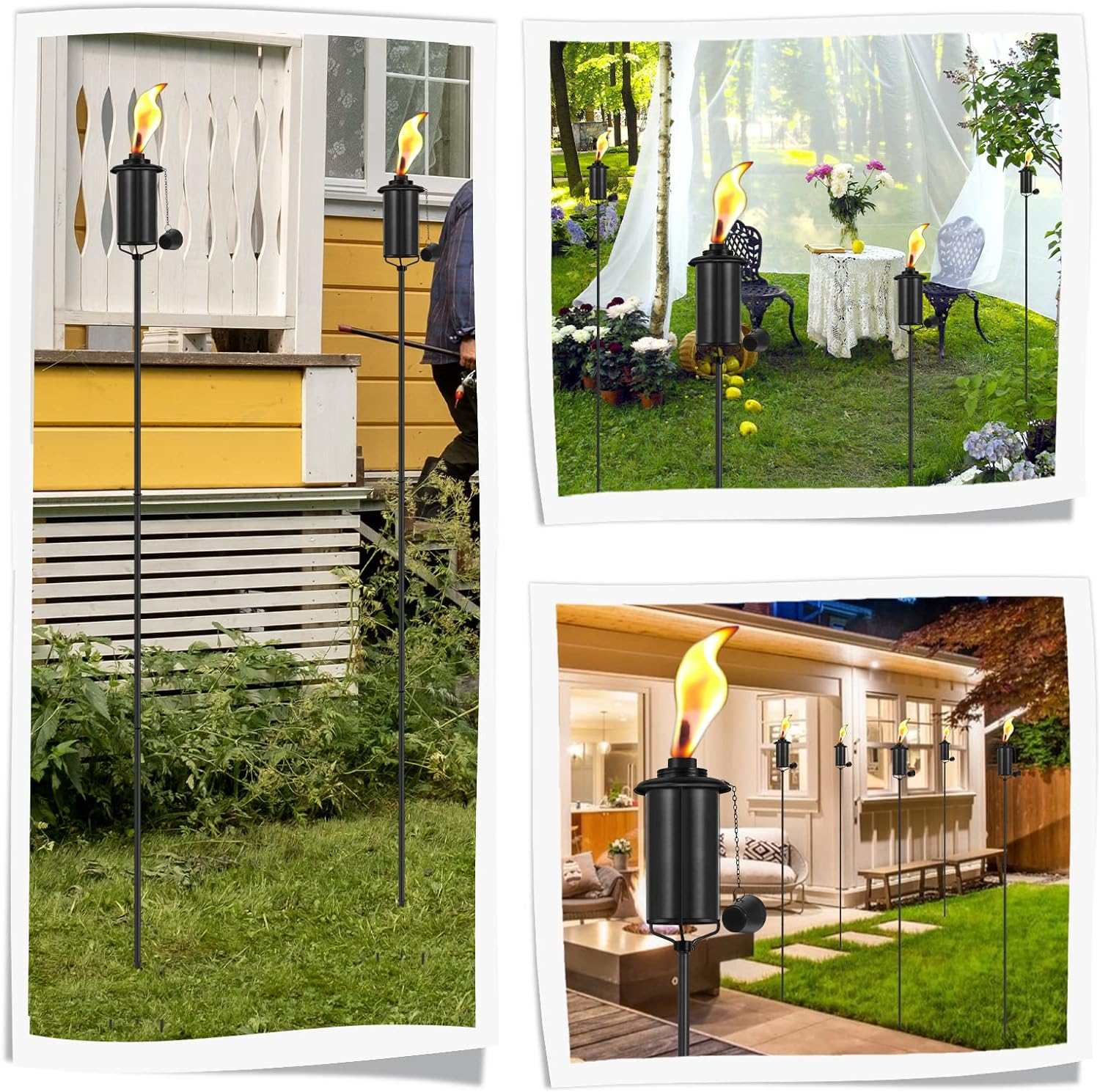 6 Pack Garden Torches, 16 Oz Metal Torch for outside with 3-Prong Grounded Stake, Outdoor Decorative Citronella Torches, 59 Inch Garden D&eacute;cor Torches image number 6