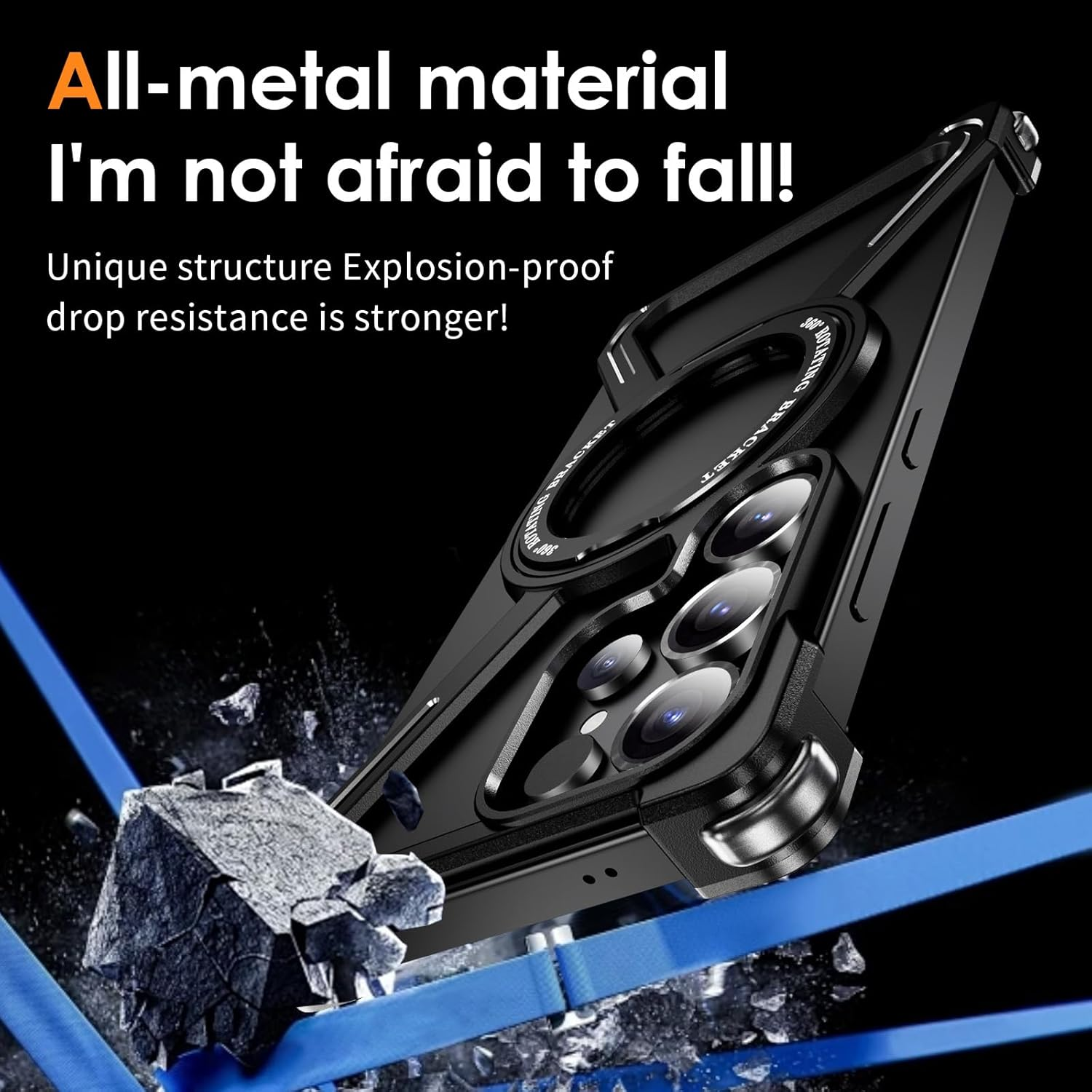 QIWEIQING Frameless Case for Samsung Galaxy S25 Ultra Compatible with Magsafe, Bezel Less Mobile Phone Case Titanium Alloy 360&deg; Rotation Magnetic Stand Protective Case for Samsung S25 Ultra. Black THJ image number 2