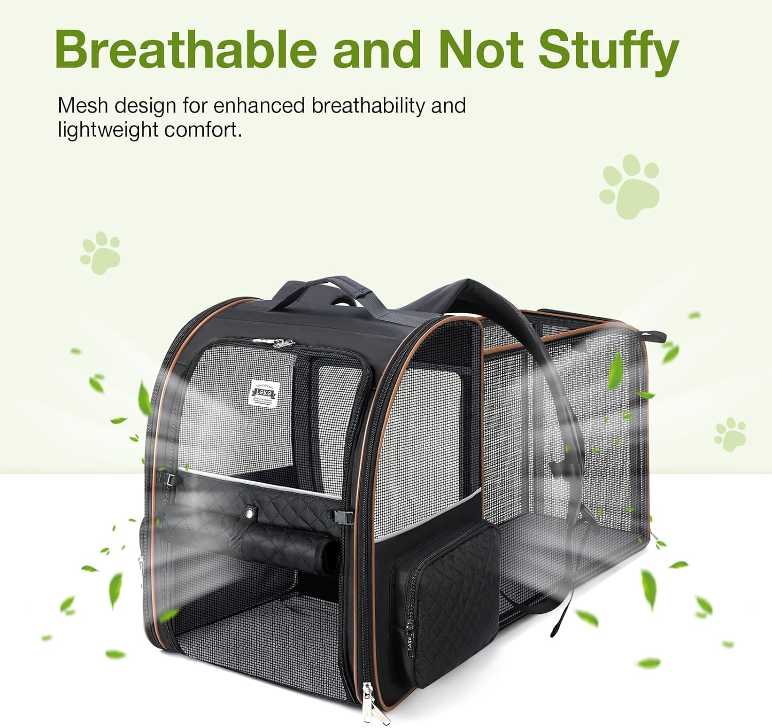 Lekespring Expandable Cat Backpack Dog Backpack for Cats Dogs up to 8 Kg, Large Cat Backpack Foldable Pet Backpack, Black