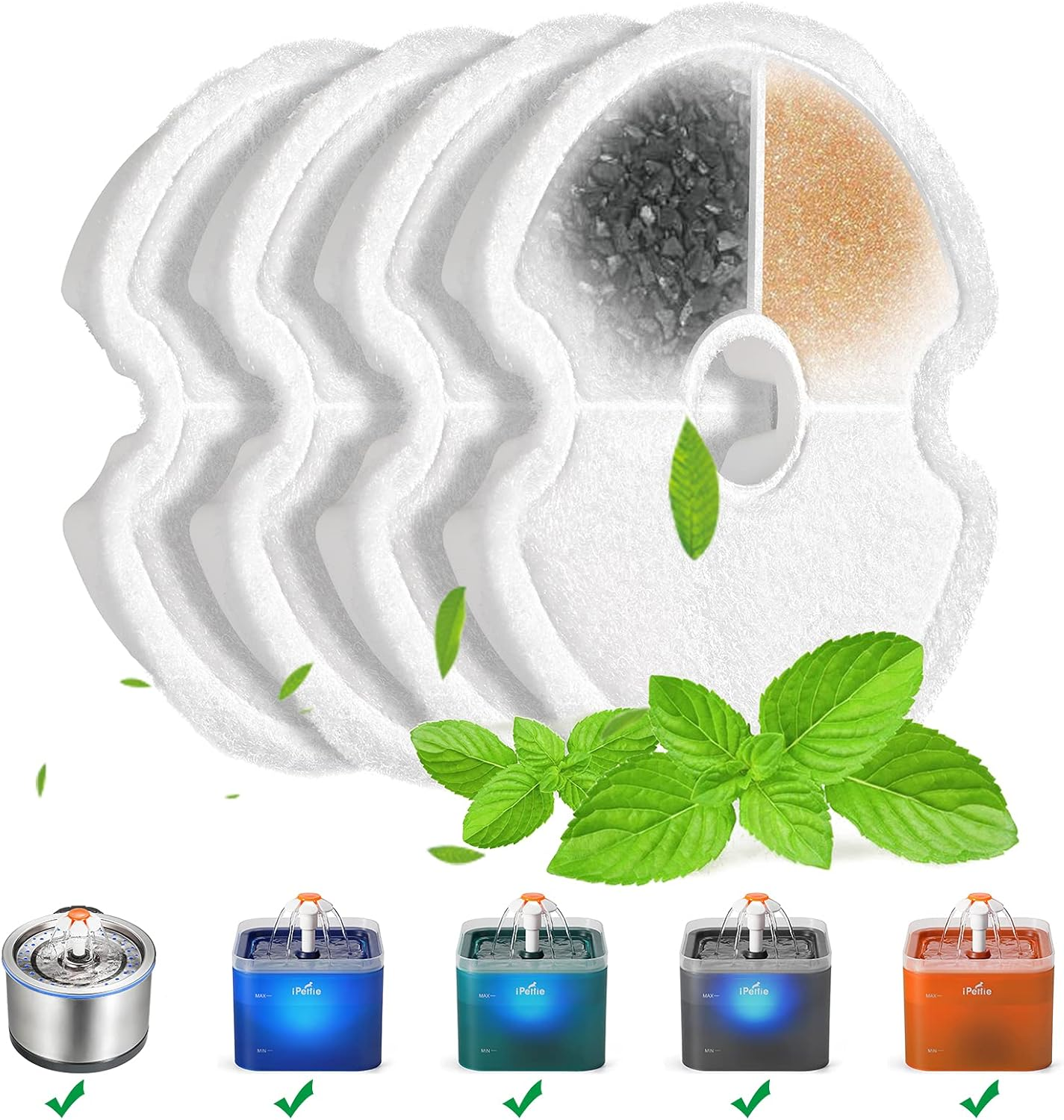 Ipettie Water Fountain Carbon Filters for Stainless Steel Cat Drinking Fountain and Neverland Cat Water Fountain with LED Light, IP-670-F4, 4 Packs (RESTOCK within a Week) image number 1