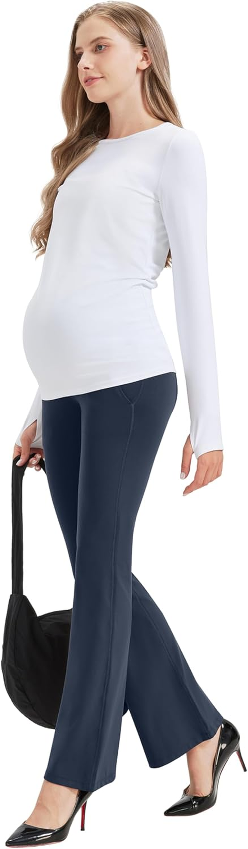 VIMPEP Buttery Soft Women&rsquo;S 31&rdquo; Flare Maternity Leggings with Pockets over the Belly Stretchy Workout Yoga Pregnancy Pants