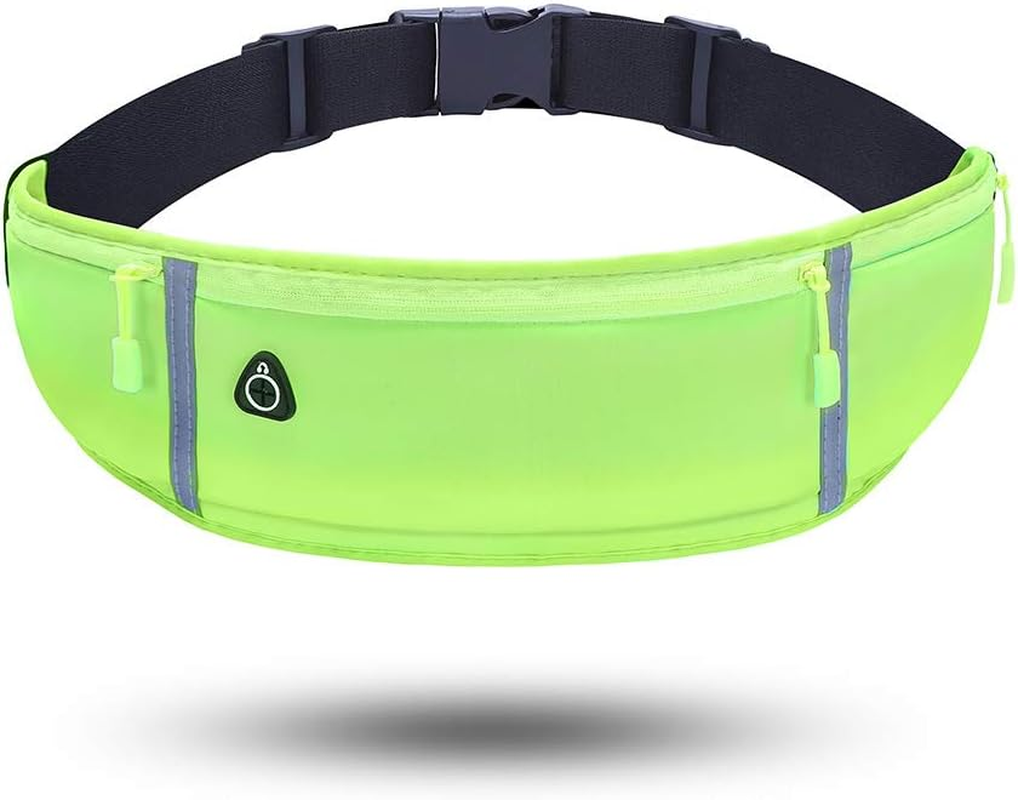 3 Pockets Running Belt for Men Women, Reflective Running Phone Holder Adjustable Fanny Pack,Runners Pouch Waist Pouch for Phone, Keys,Running Essentials (B-Fluorescent Green) - A-Grey image number 3
