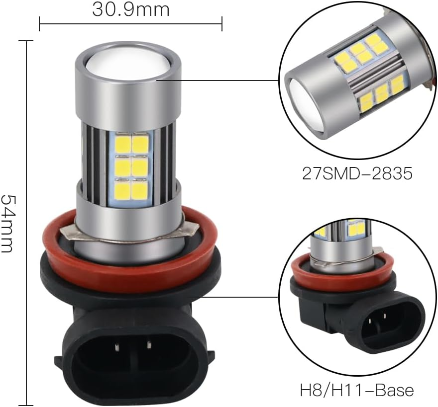 Blyilyb H11/H8 5800K Daily White High Brightness LED Fog or DRL Lamps Replacement for Cars (Pack of 2)