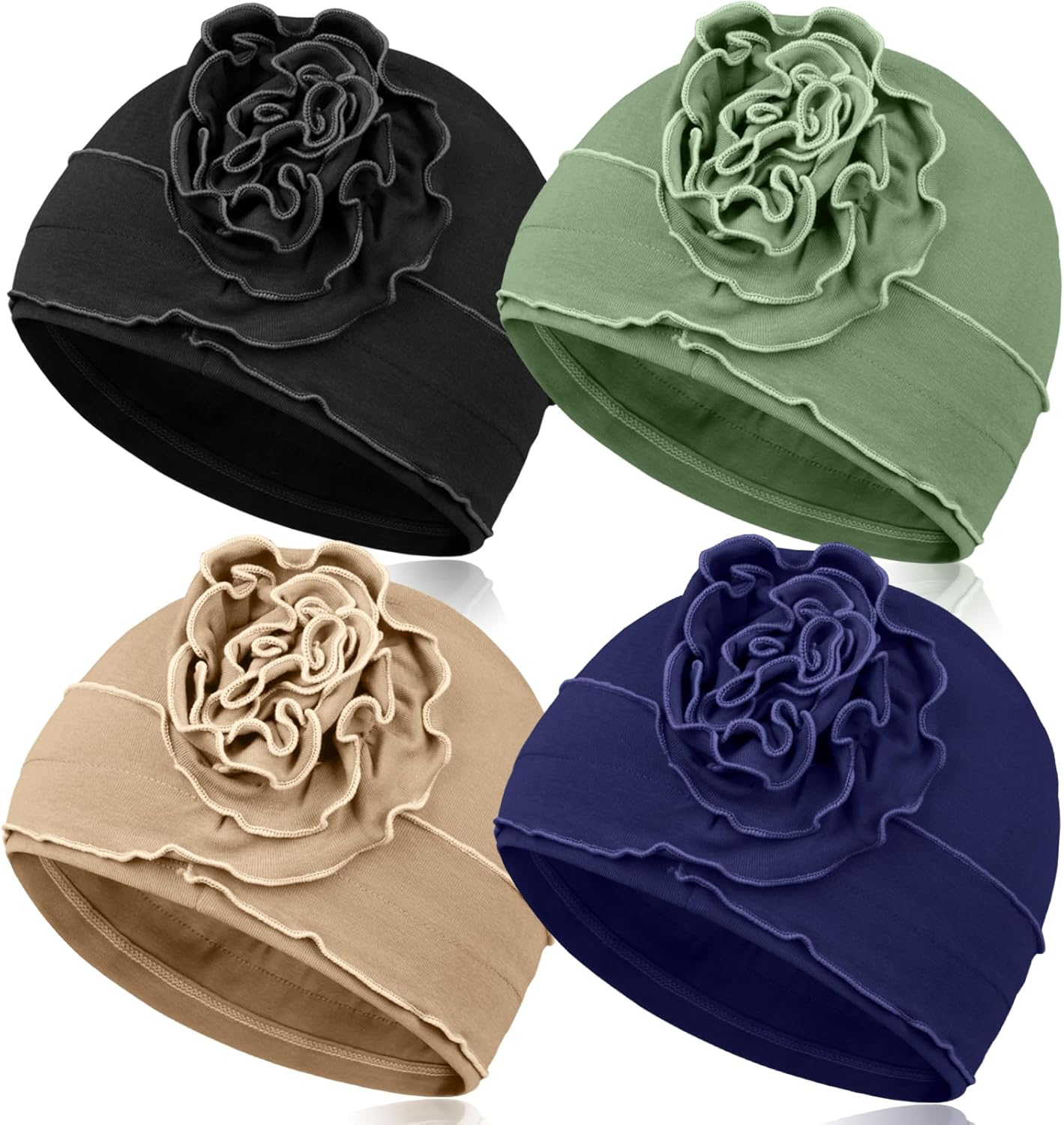 Dumrotite 4 Pieces Cotton Chemo Headwear for Women, Breathable Cancer Headwear Elastic Chemo Hats for Women with Hair Loss