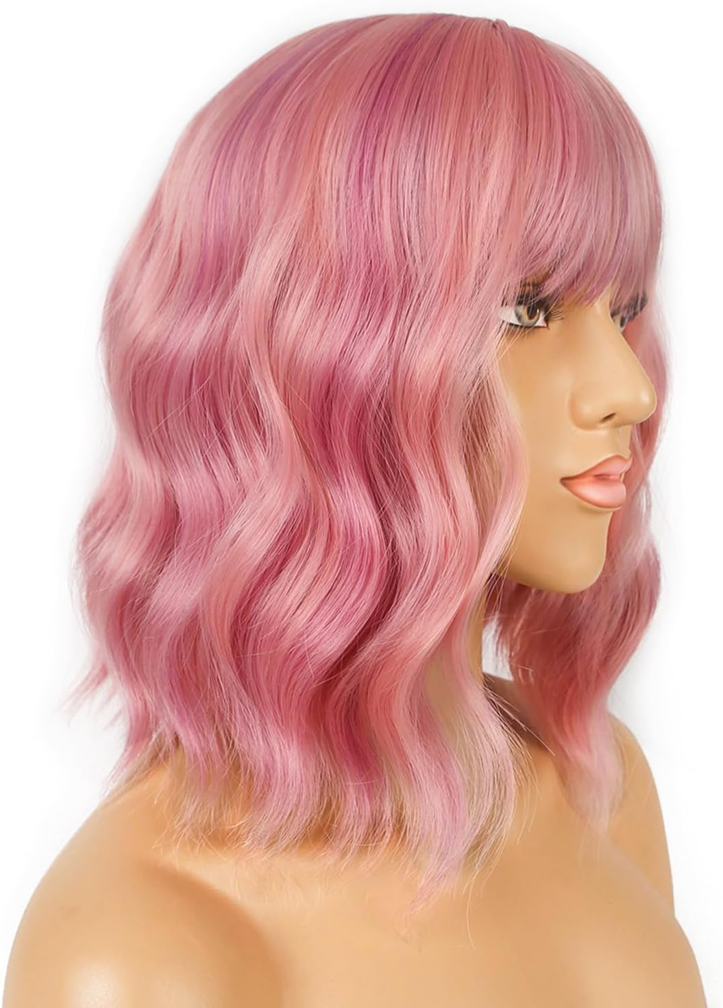 YEESHEDO Women'S Wig Pink Mix Pastel Pink Short Bob with Fringe Curls Natural Wigs for Women Cosplay Wig 35 Cm image number 1