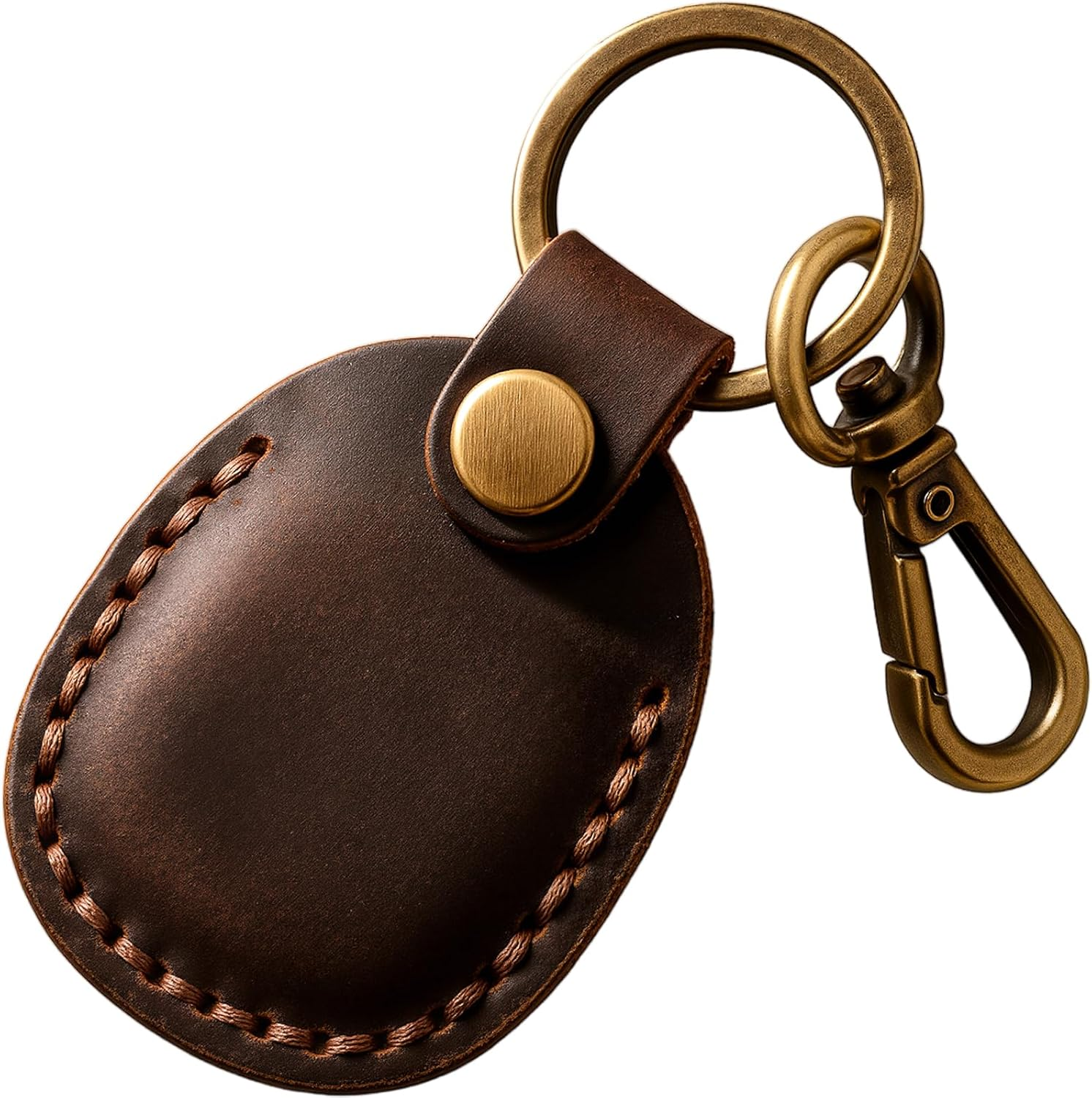 Leather Airtag Holder with Keychain, Portable Handmade Genuine Leather Air Tag Holder with Keyring Full Coverage