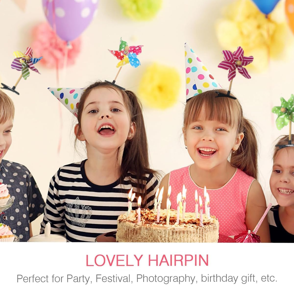 Hair Clip, Windmill, Pack of 10 Small Hair Pins with Rotating Windmills, Colourful, Hair Clip for Parties, Stage Performances, Excursions image number 5