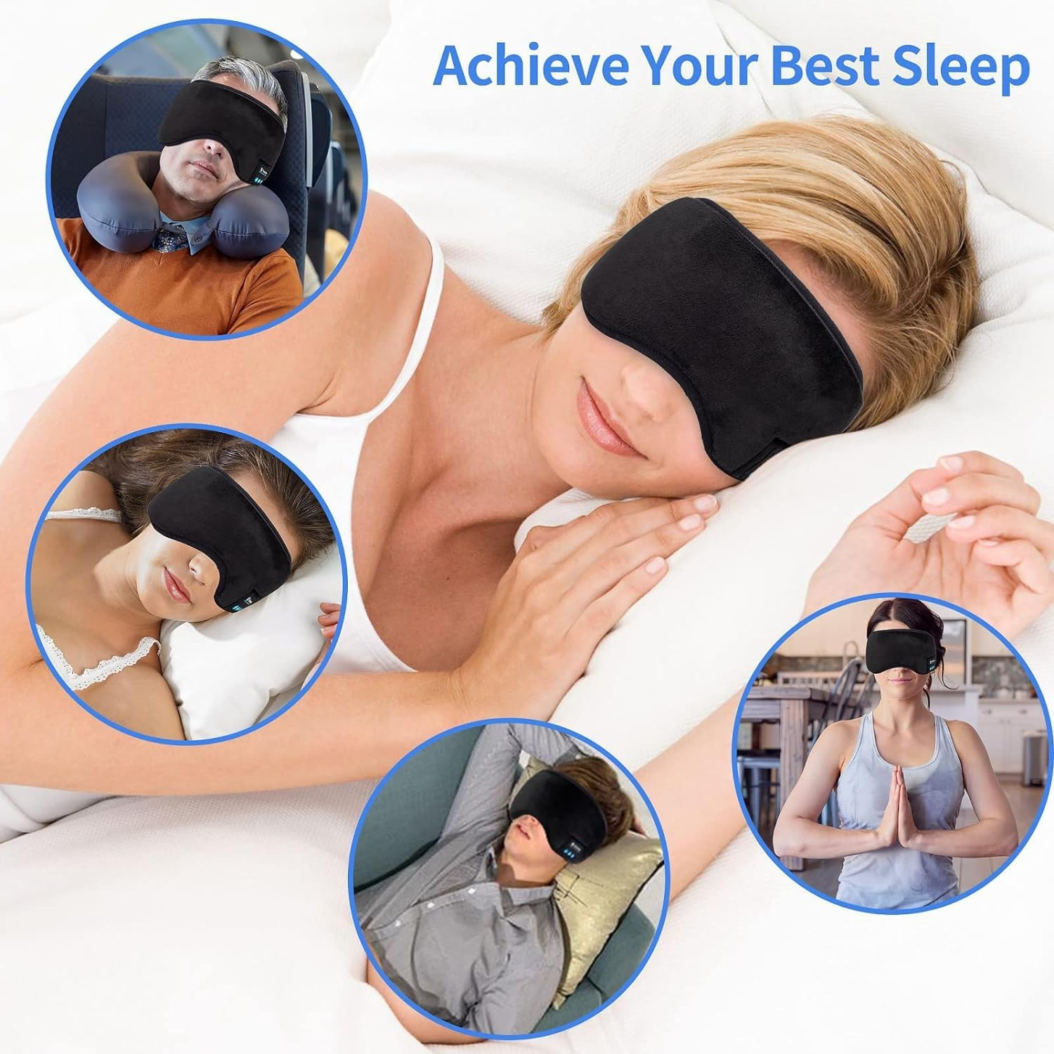 Bluetooth Sleeping Headphones,Perytong Skin-Friendly Wireless Music Bluetooth Sleep Eye Mask,Upgraded Travel Sleeping Headset,Bluetooth Handsfree Sleep Eye Shades Built-In Speakers Microphone Washable image number 5