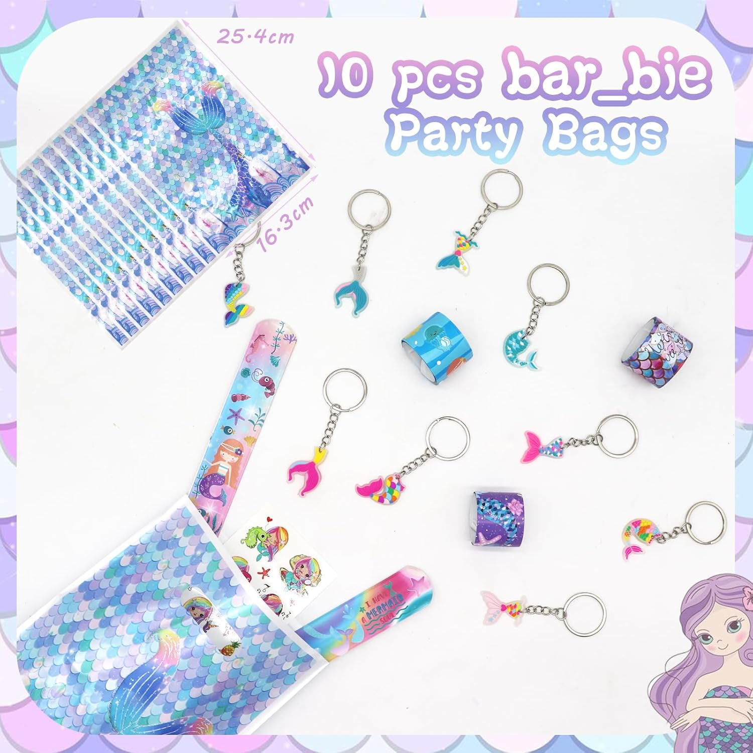 Mermaid Party Bag Fillers for Kids Boys Girls, 42Pcs Mermaid Assorted Toys Pinata Filler with Slap Bands Gift Bags Stickers Keychains Trick & Treat Goody Bag Fillers for Christmas Party image number 6