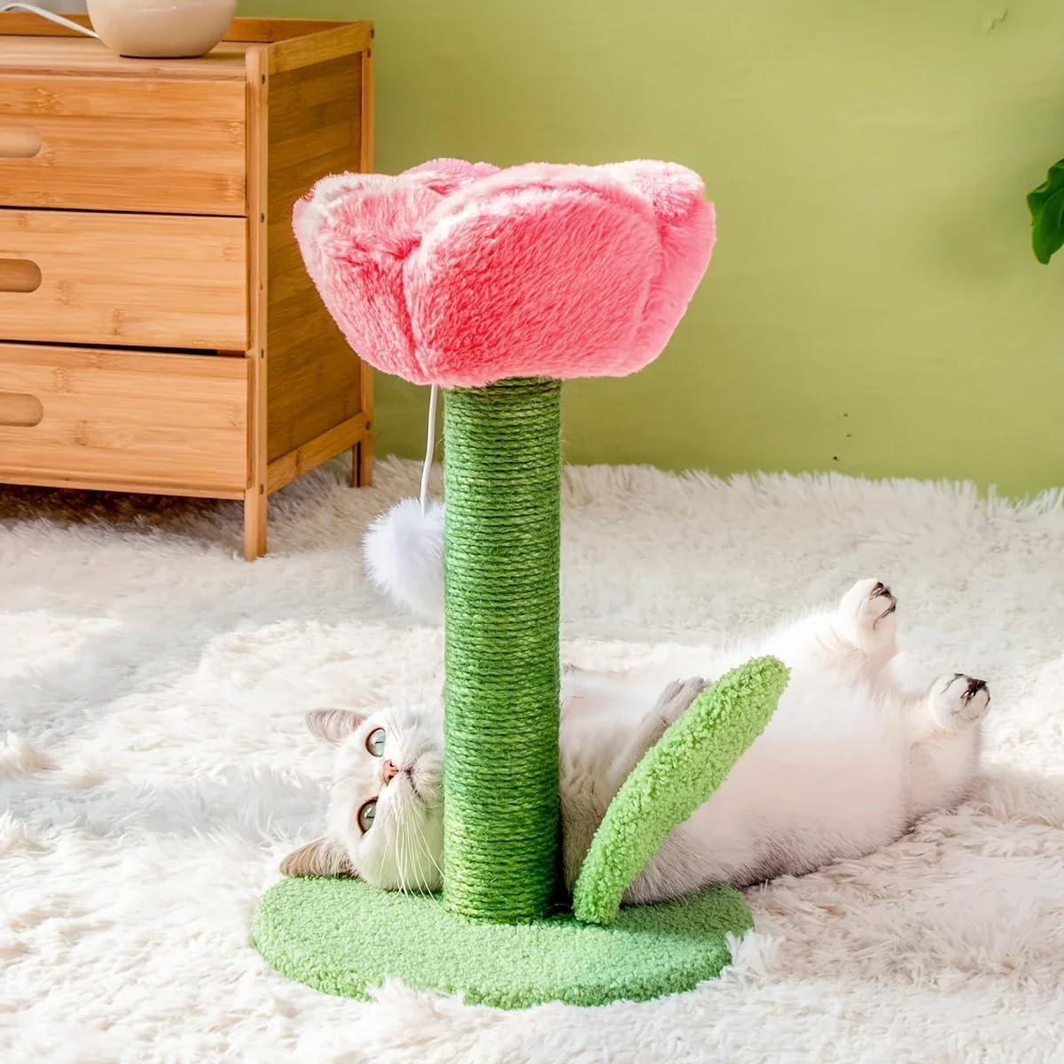 AIMALL Tulip Cat Scratching Post with Sisal Rope, Non-Shedding Crumbs, Cute and Fun Cat Toy, Durable Cat Supplies for Scratching, Height 15.75In, Base 9.84In image number 4