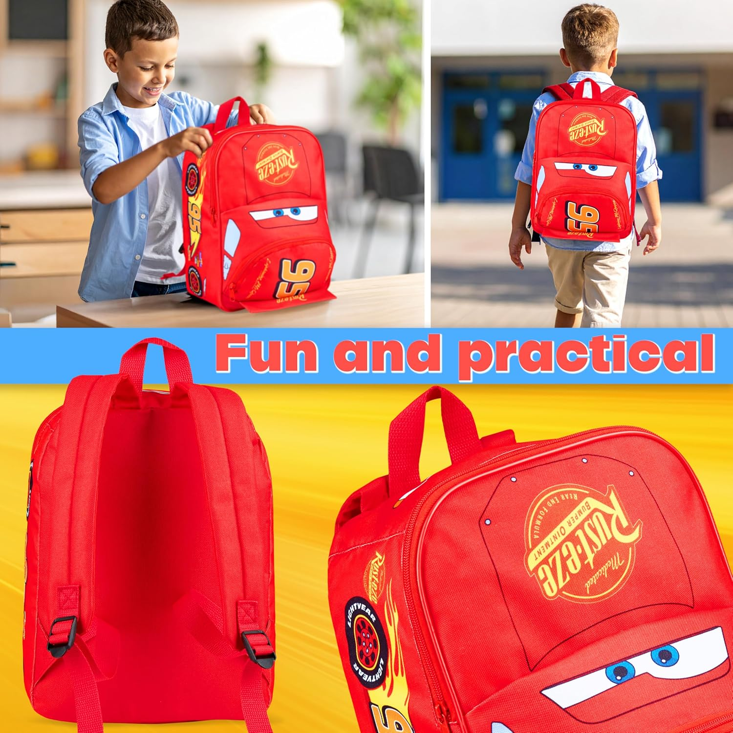 Disney Cars Backpack for Kids Rucksack for Nursery Preschool Lightweight Lightning Mcqueen Daypack Travel Days Out Sleepovers