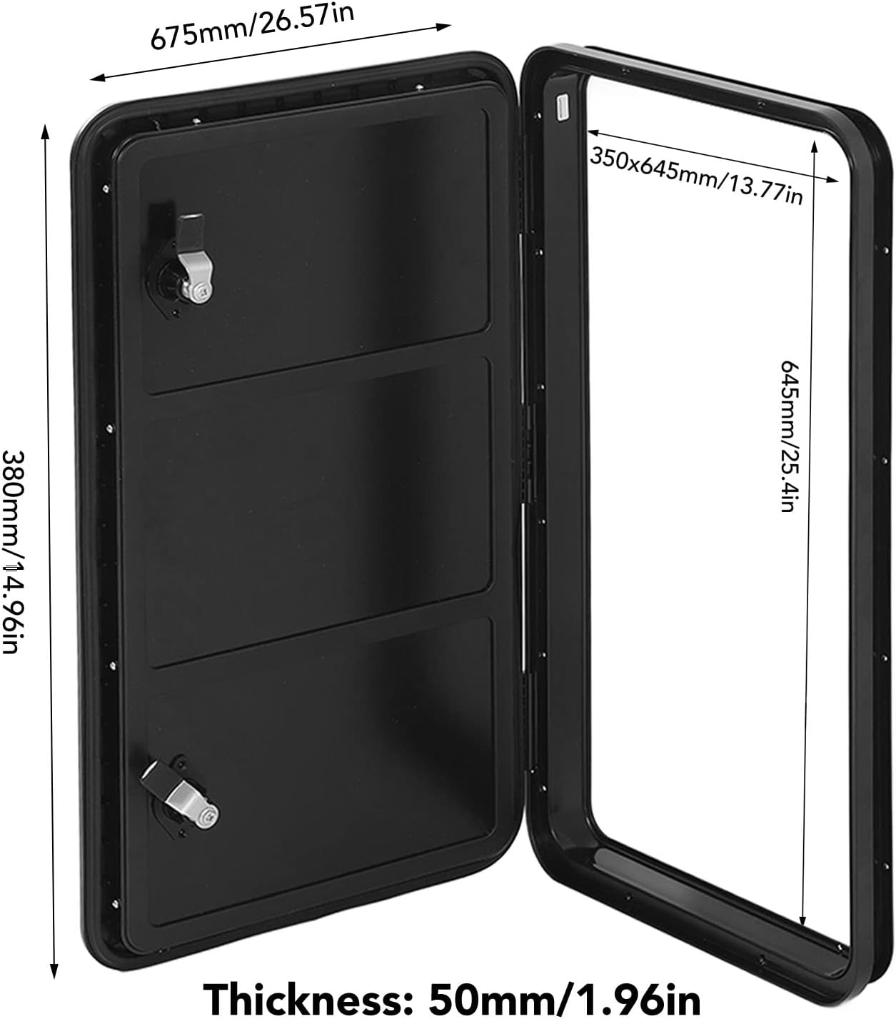 RV Access Door, 380X675Mm RV Baggage Door with Double Lock and Key, 180 Degree Wide Opening Angle, Weatherproof Design, Deck Access Hatch for RV, Trailer, Yacht (Black) image number 5