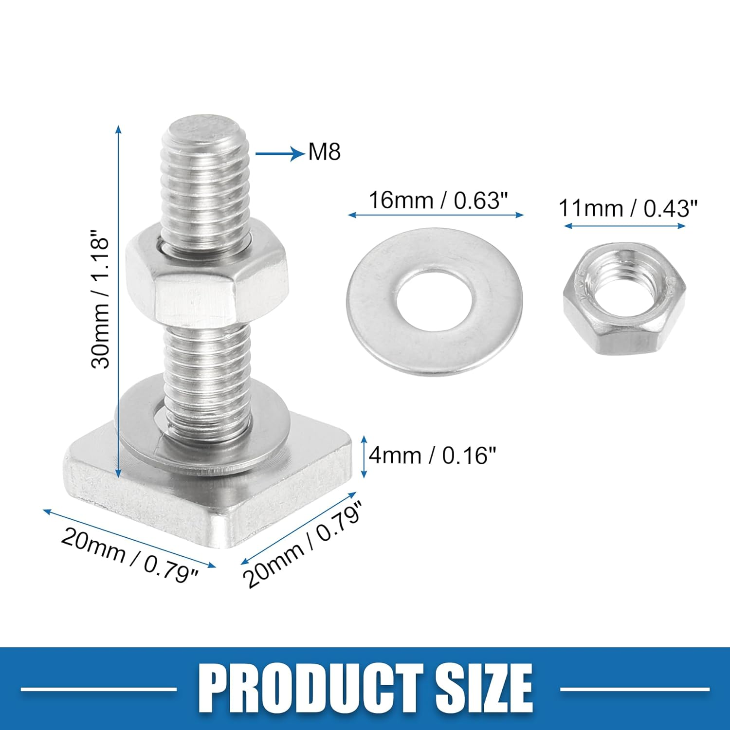 X AUTOHAUX Car Roof Rack T Shaped Slot Bolt M8 W/Nuts Washer T Shaped Track Bolts Roof Rack Cargo Carrier Bolt Accessories Stainless Steel (Pack of 6) image number 1