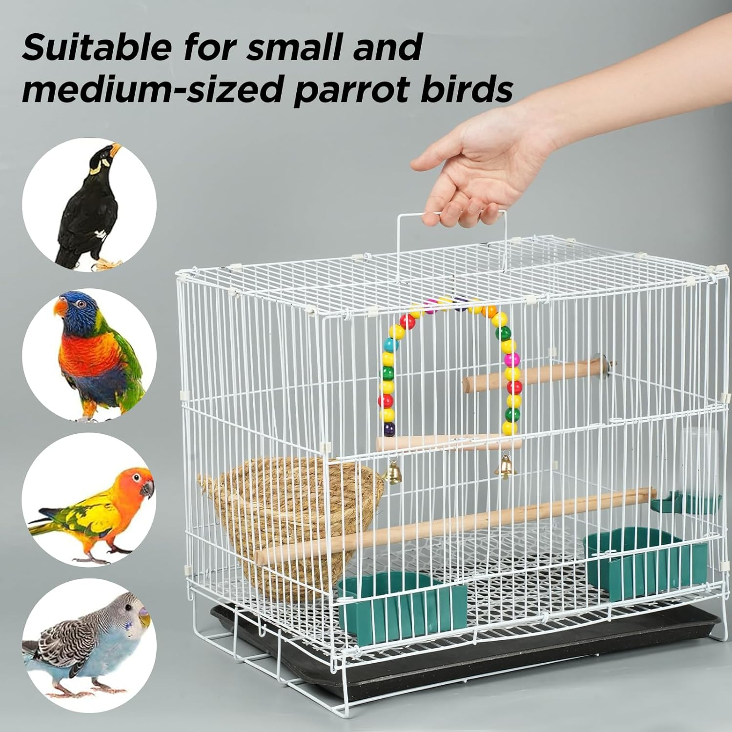 Lightweight Bird Cage Set,With Birdcage,Bird Toys,Straw Bird Nest,And Convenient Cleaning Tray,Suitable for Long Tailed Parrot, Love Bird, Parrot, Sparrow, Canarie, Suitable for Families or Travel image number 1
