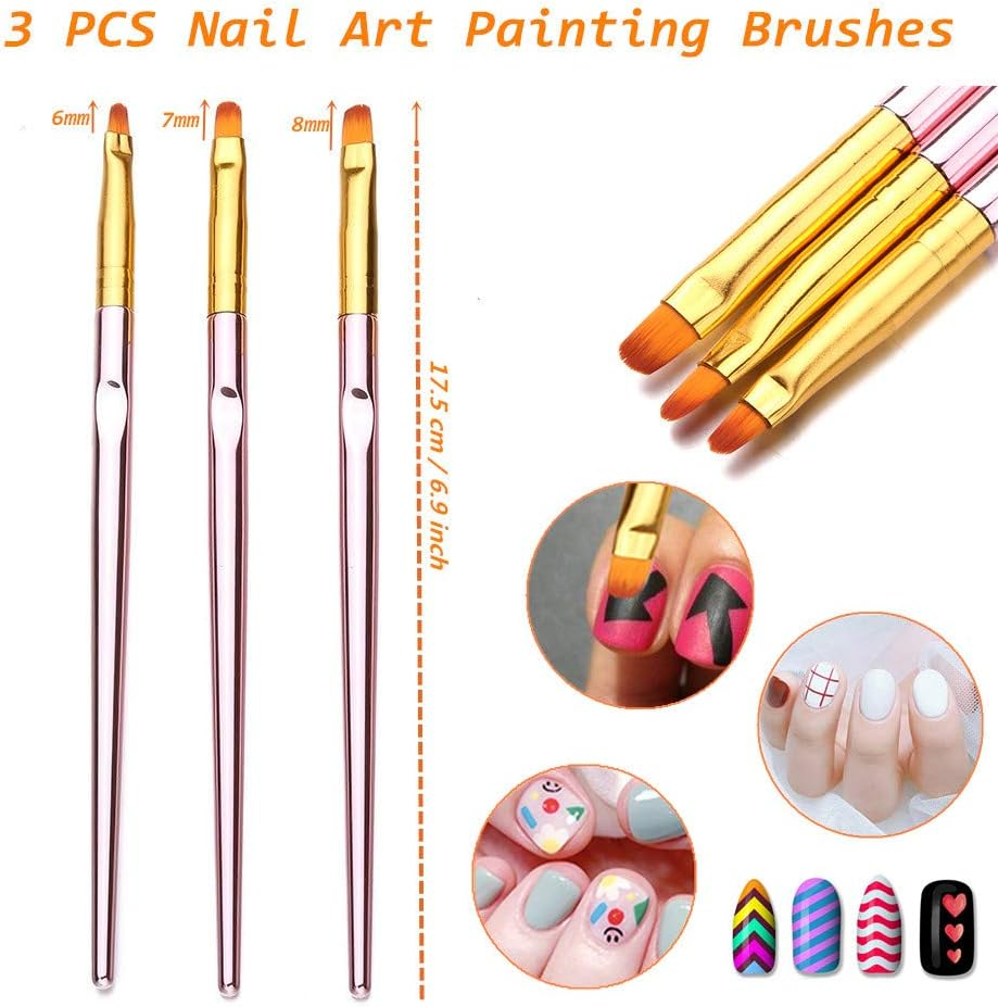 6PCS Nail Art Liner Brushes Set, UV Gel Acrylic Nail Art Drawing Painting Brushes Rose Gold Handle French Stripe Lines Painting Nail Pens image number 1